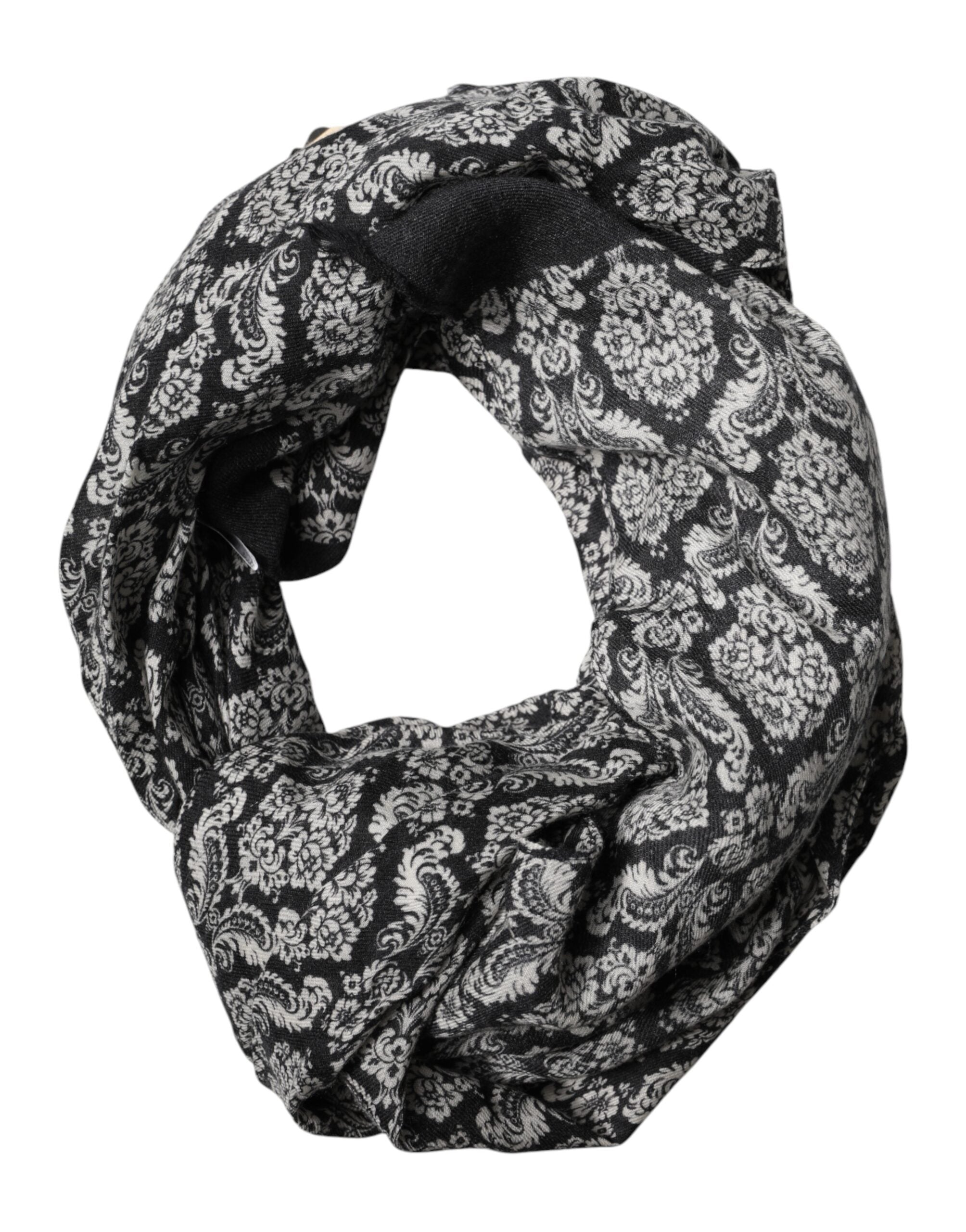 Dolce & Gabbana Black White Damask Patterned Lace Men Men's Scarf (Pre-Owned)