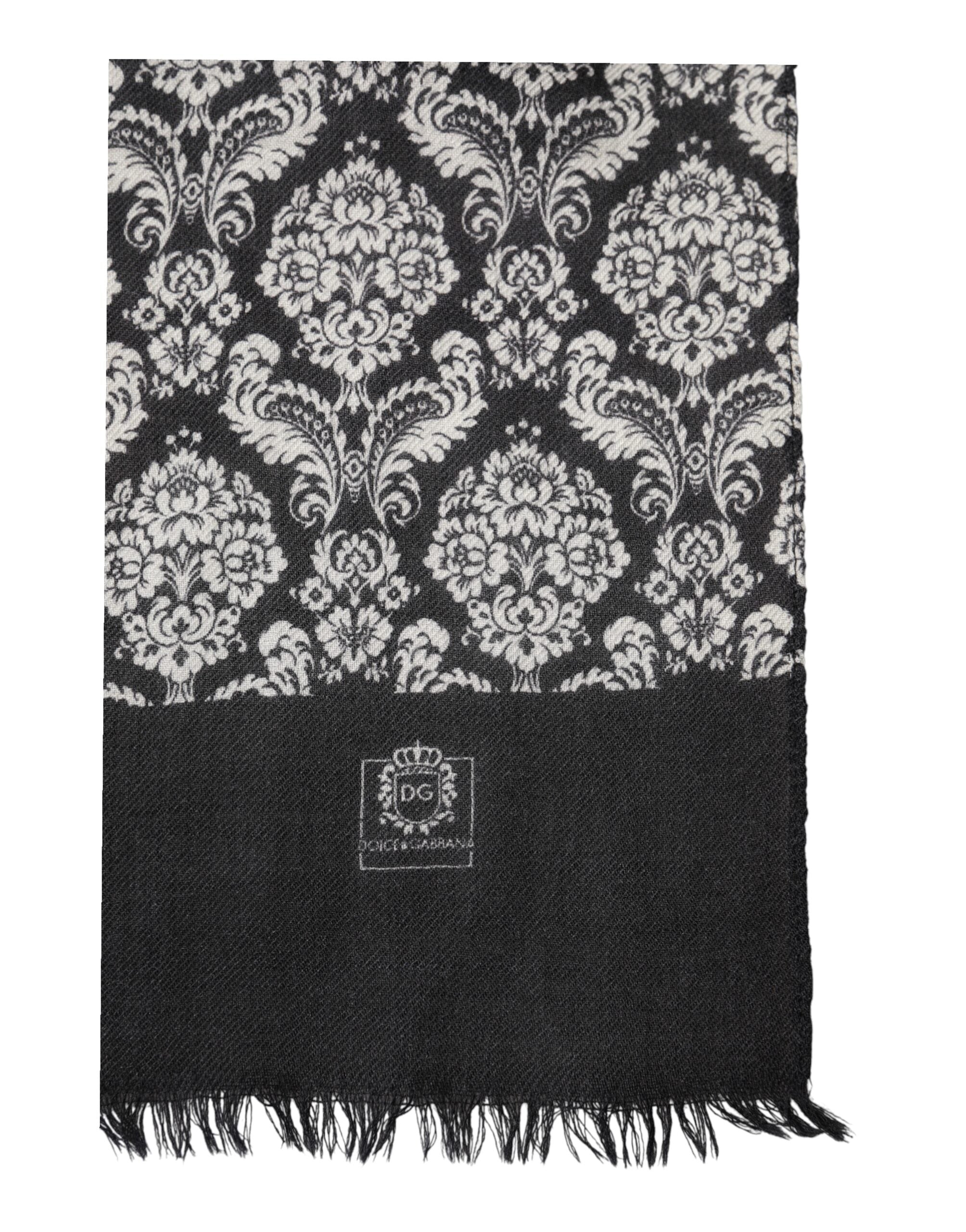 Dolce & Gabbana Black White Damask Patterned Lace Men Men's Scarf (Pre-Owned)