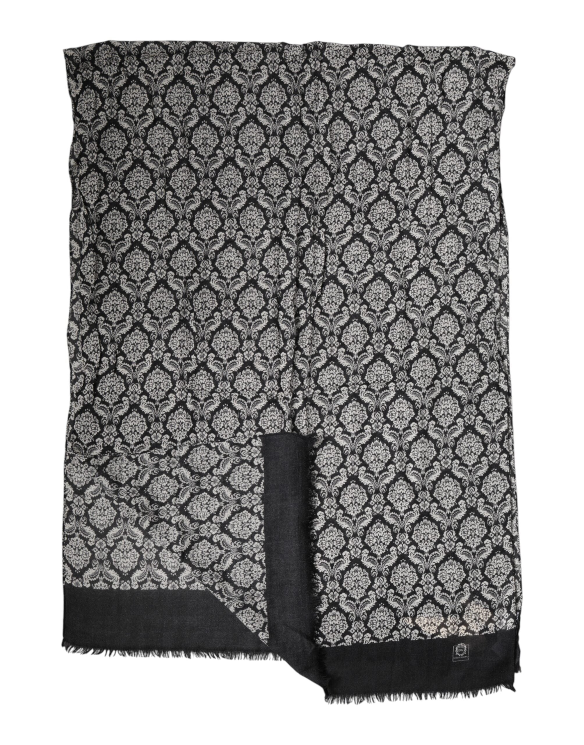 Dolce & Gabbana Black White Damask Patterned Lace Men Men's Scarf (Pre-Owned)