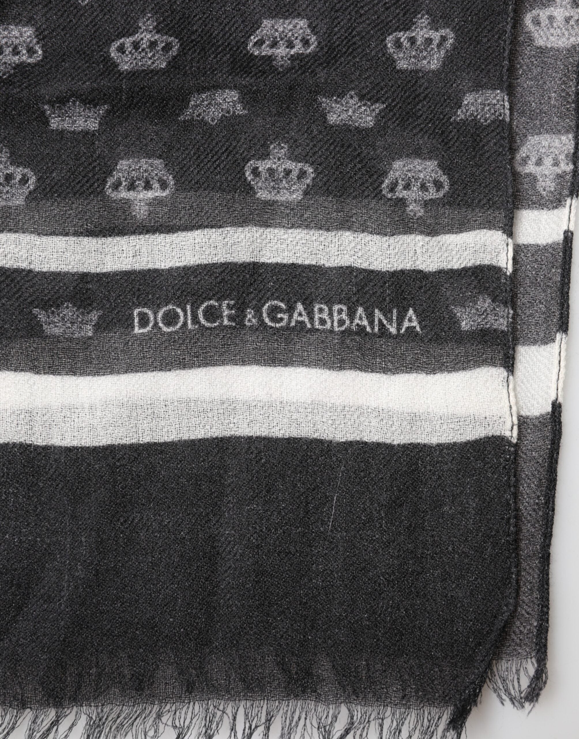 Dolce & Gabbana Black Crown Cashmere Neck Wrap Shawl Men's Scarf