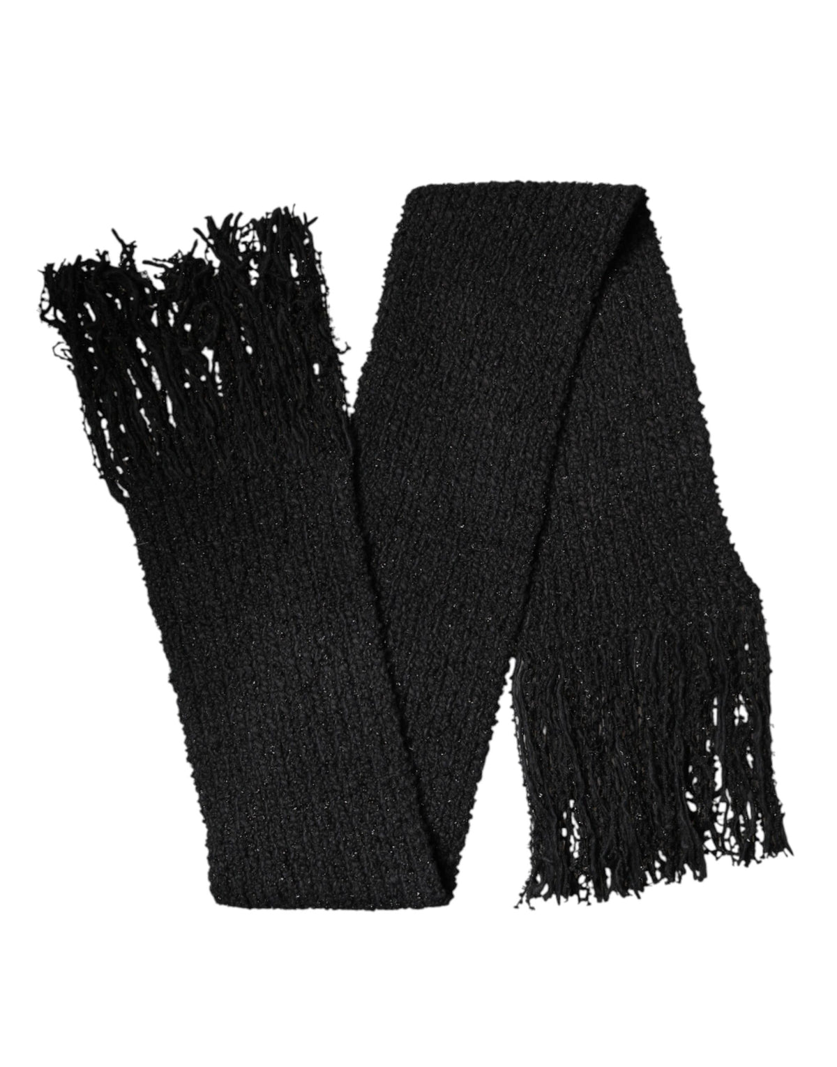 Dolce & Gabbana Black Cashmere Knit Shawl Fringes Women's Scarf