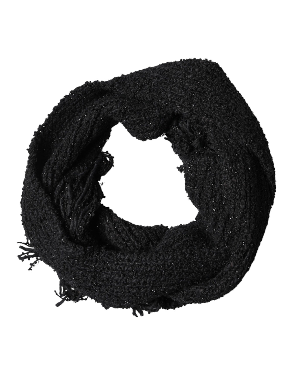 Dolce & Gabbana Black Cashmere Knit Shawl Fringes Women's Scarf