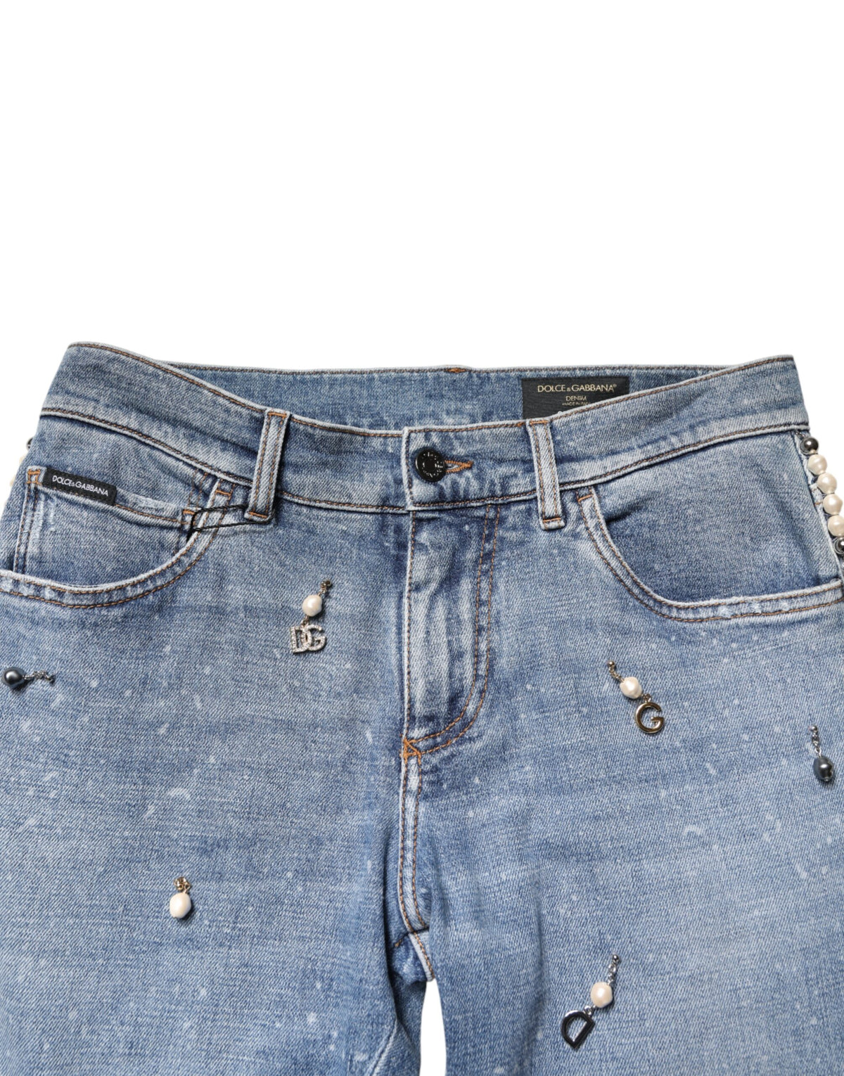 Dolce & Gabbana Blue Embellished Cotton Skinny Denim Men's Jeans