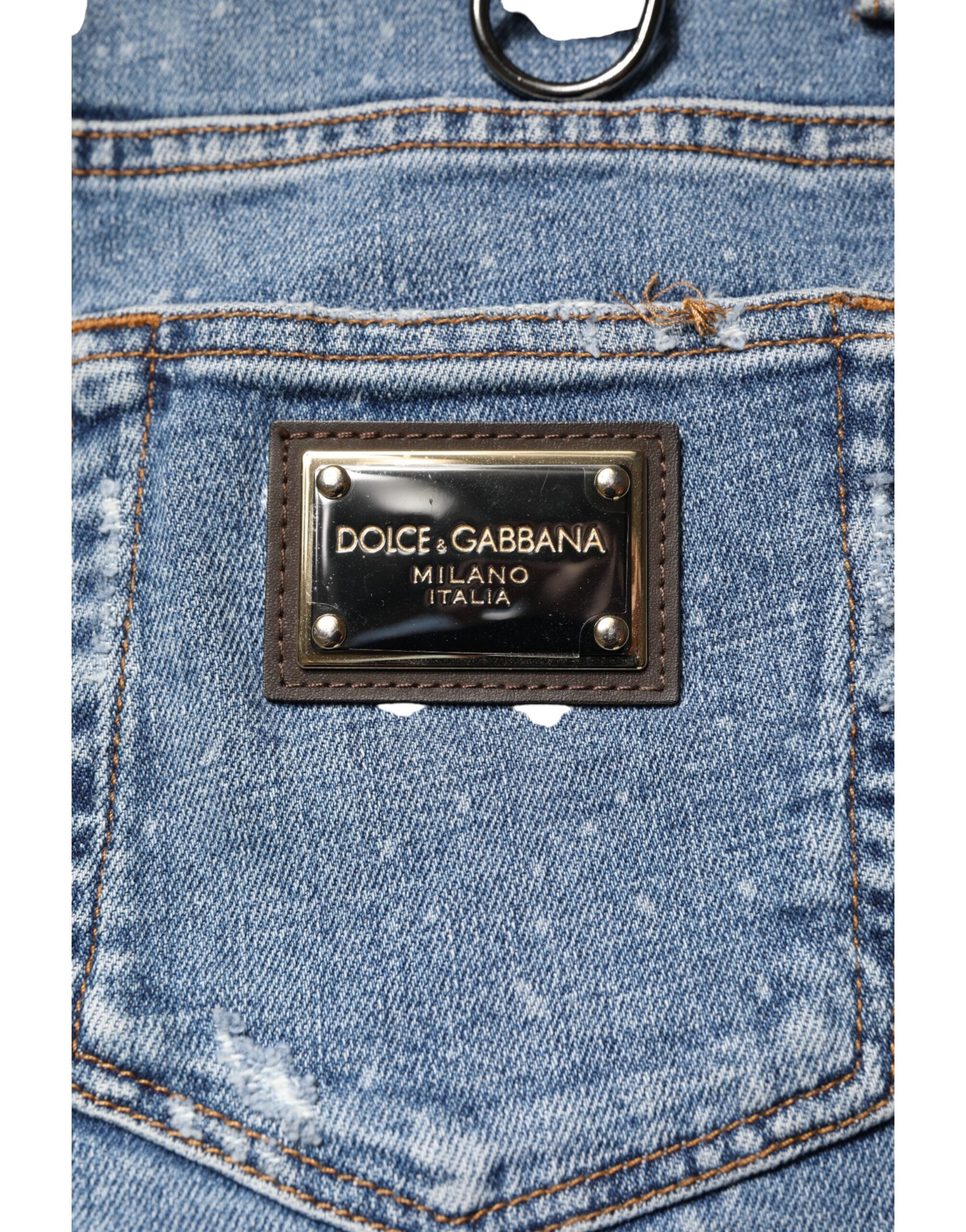 Dolce & Gabbana Blue Embellished Cotton Skinny Denim Men's Jeans