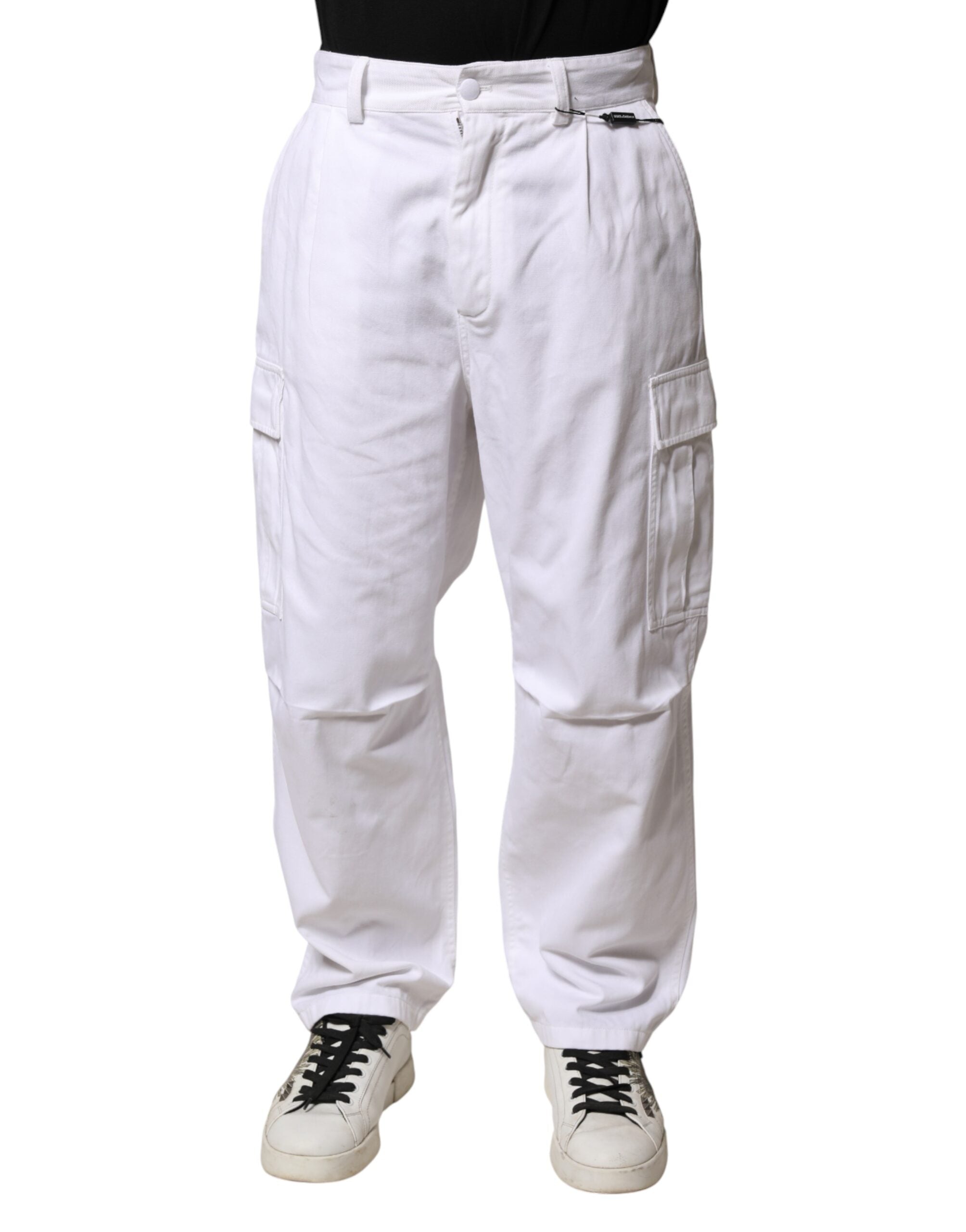 Dolce & Gabbana White Cotton Men Cargo Denim Trouser Men's Jeans (Pre-Owned)