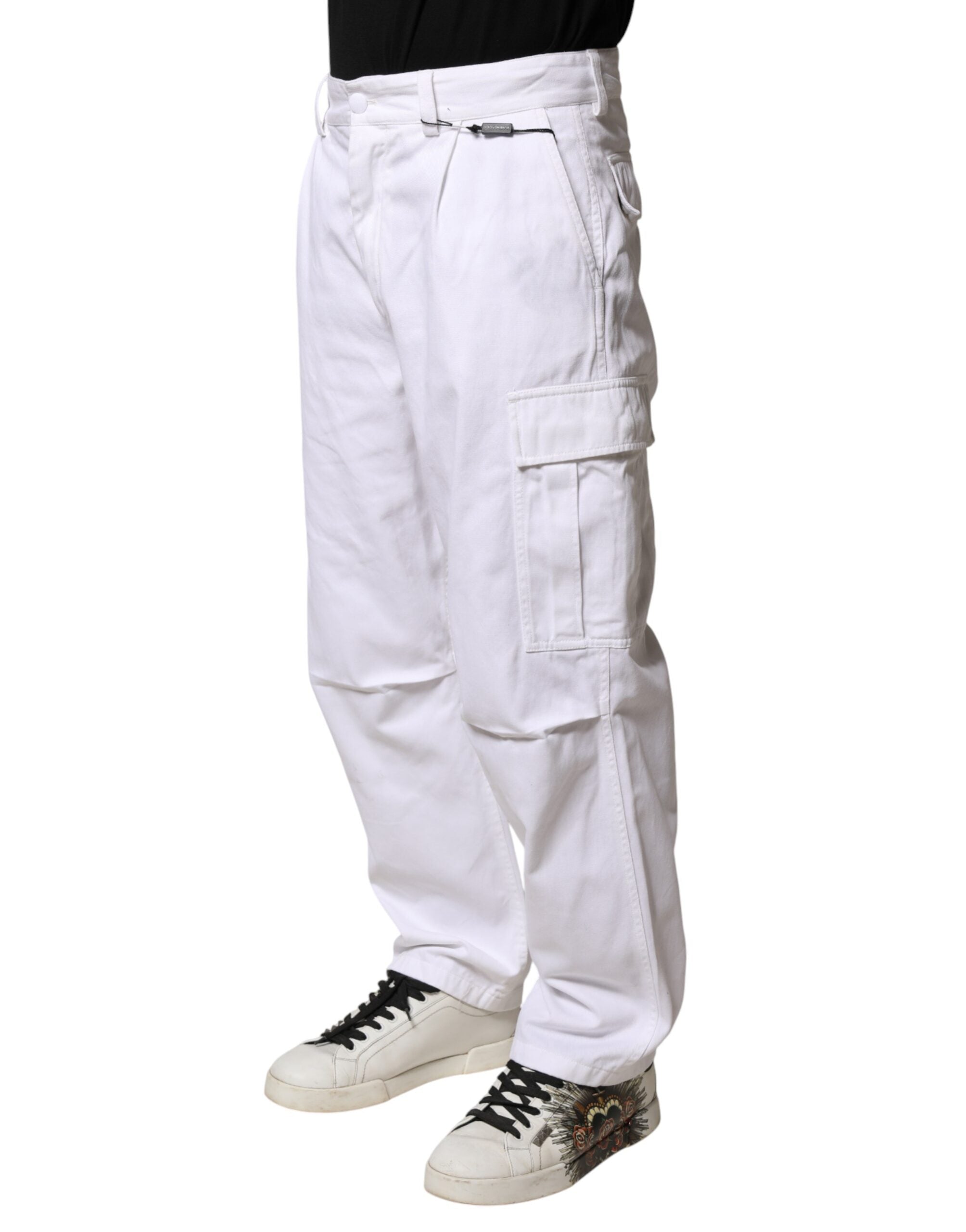 Dolce & Gabbana White Cotton Men Cargo Denim Trouser Men's Jeans (Pre-Owned)