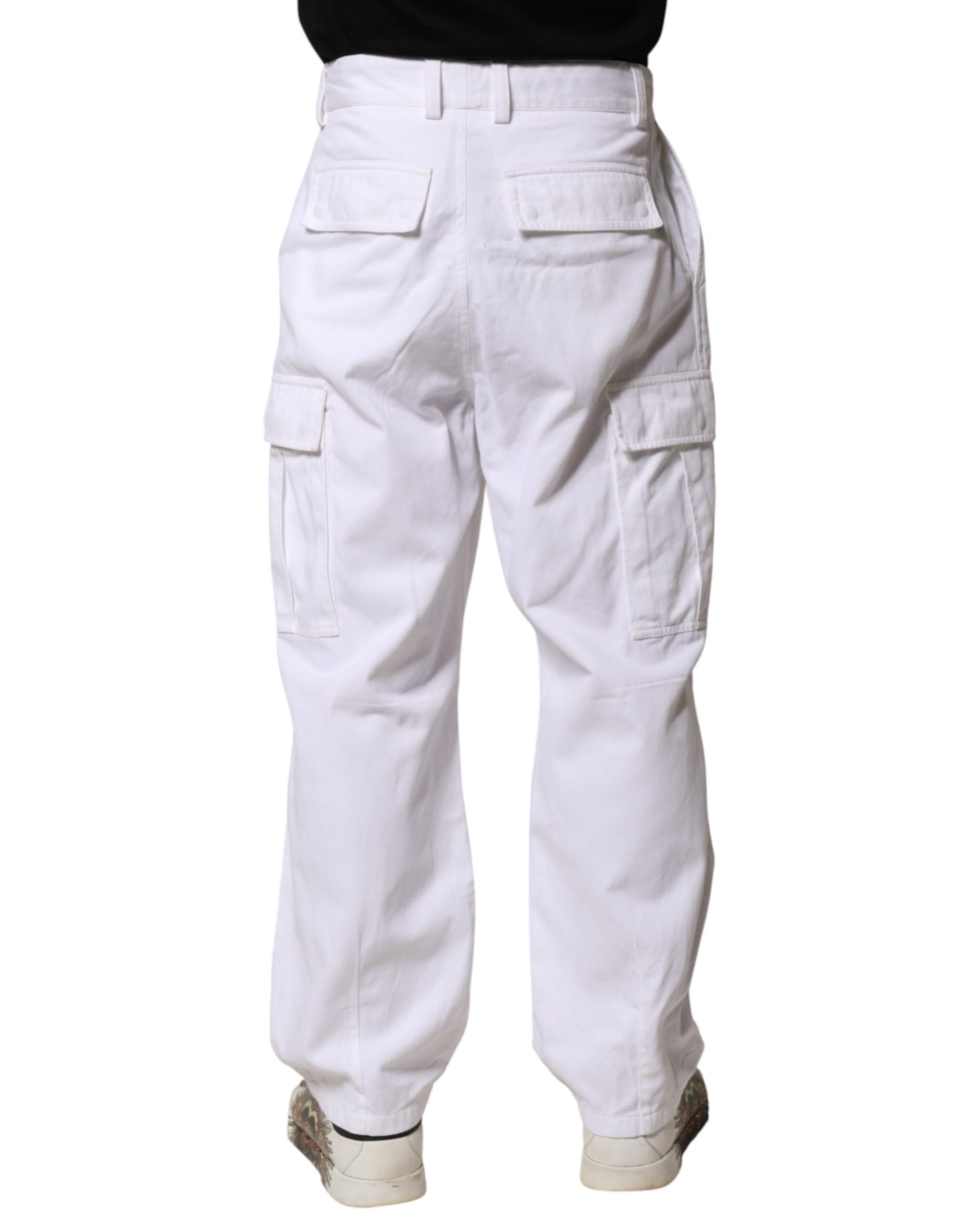 Dolce & Gabbana White Cotton Men Cargo Denim Trouser Men's Jeans (Pre-Owned)
