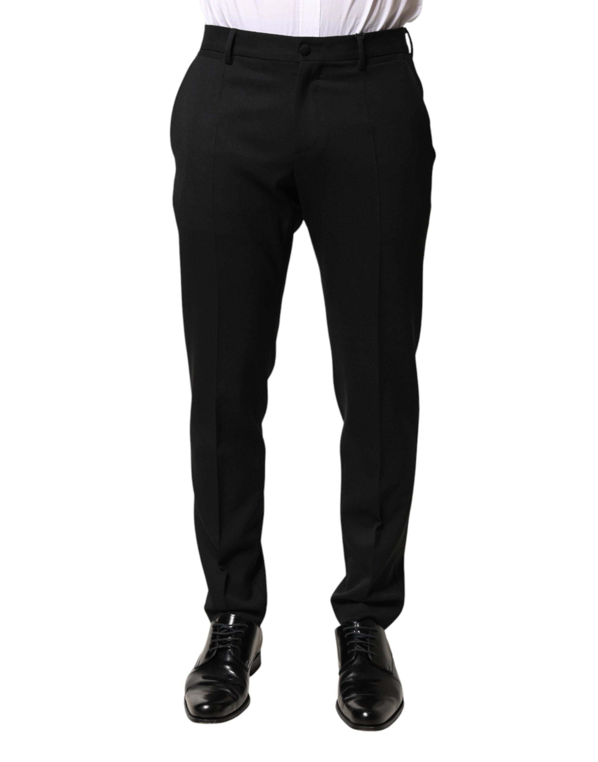 Dolce & Gabbana Black Wool Mid Waist Men Dress Trousers Men's Pants