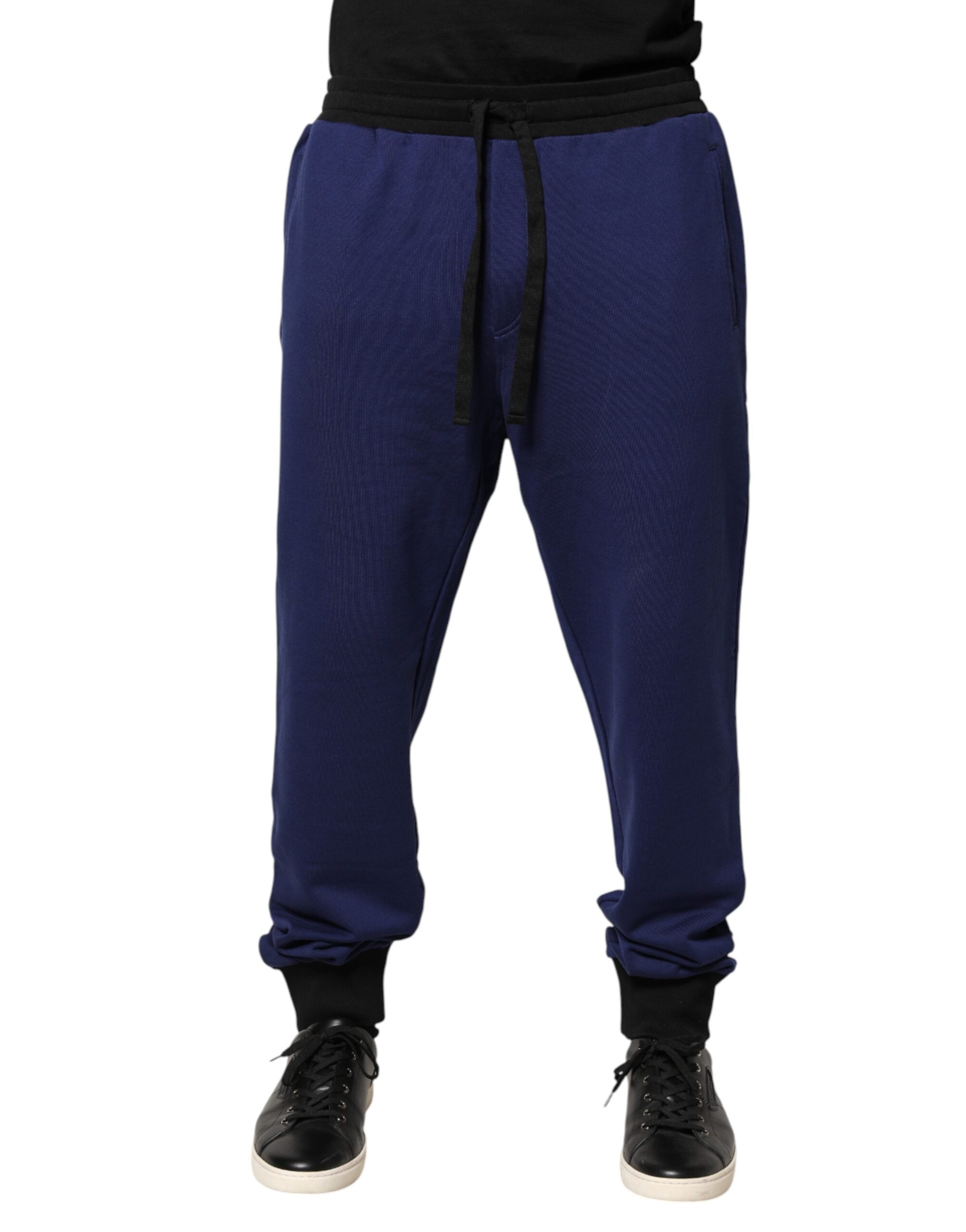 Dolce & Gabbana Blue Cotton Mid Waist Jogger Trousers Men's Pants