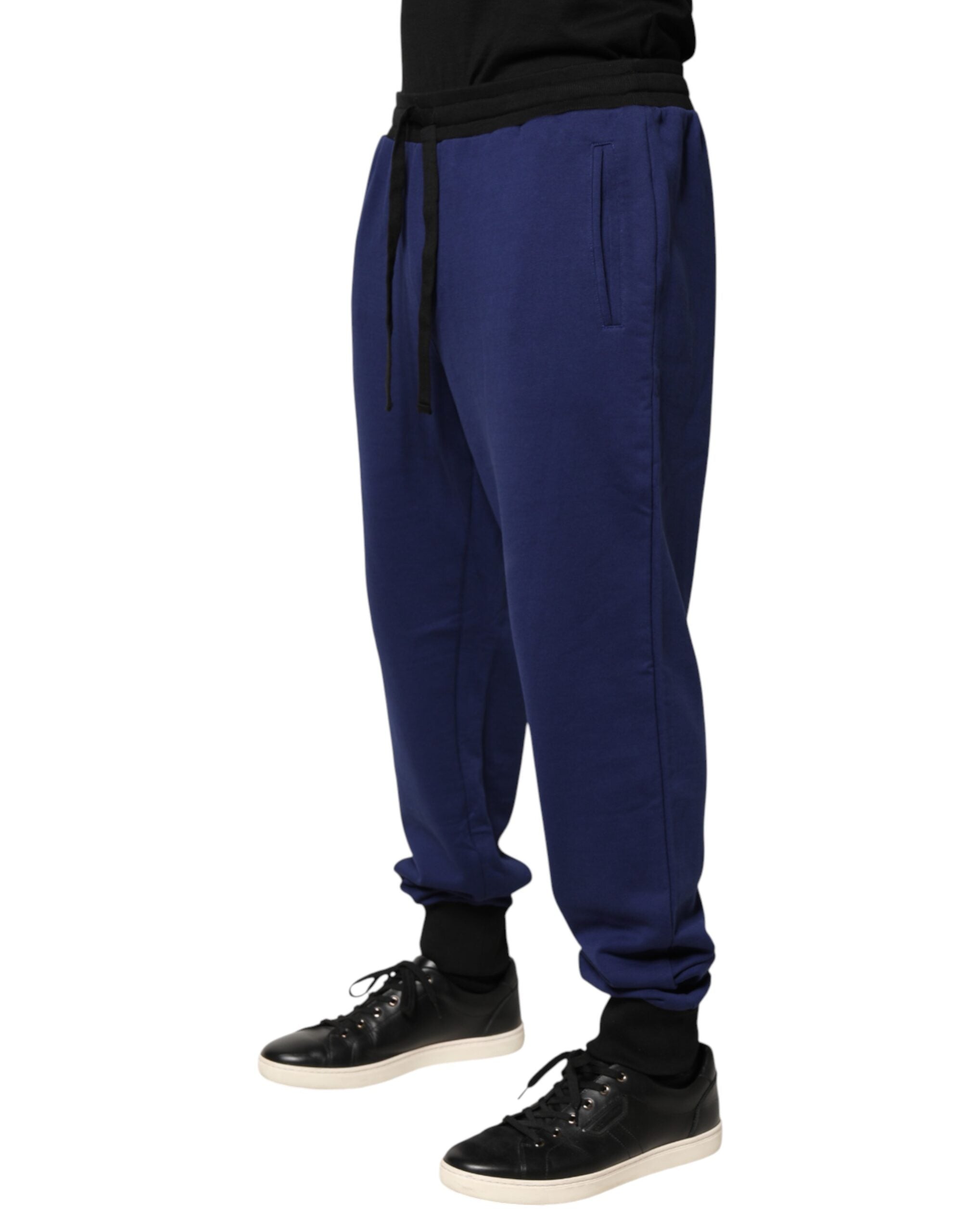 Dolce & Gabbana Blue Cotton Mid Waist Jogger Trousers Men's Pants