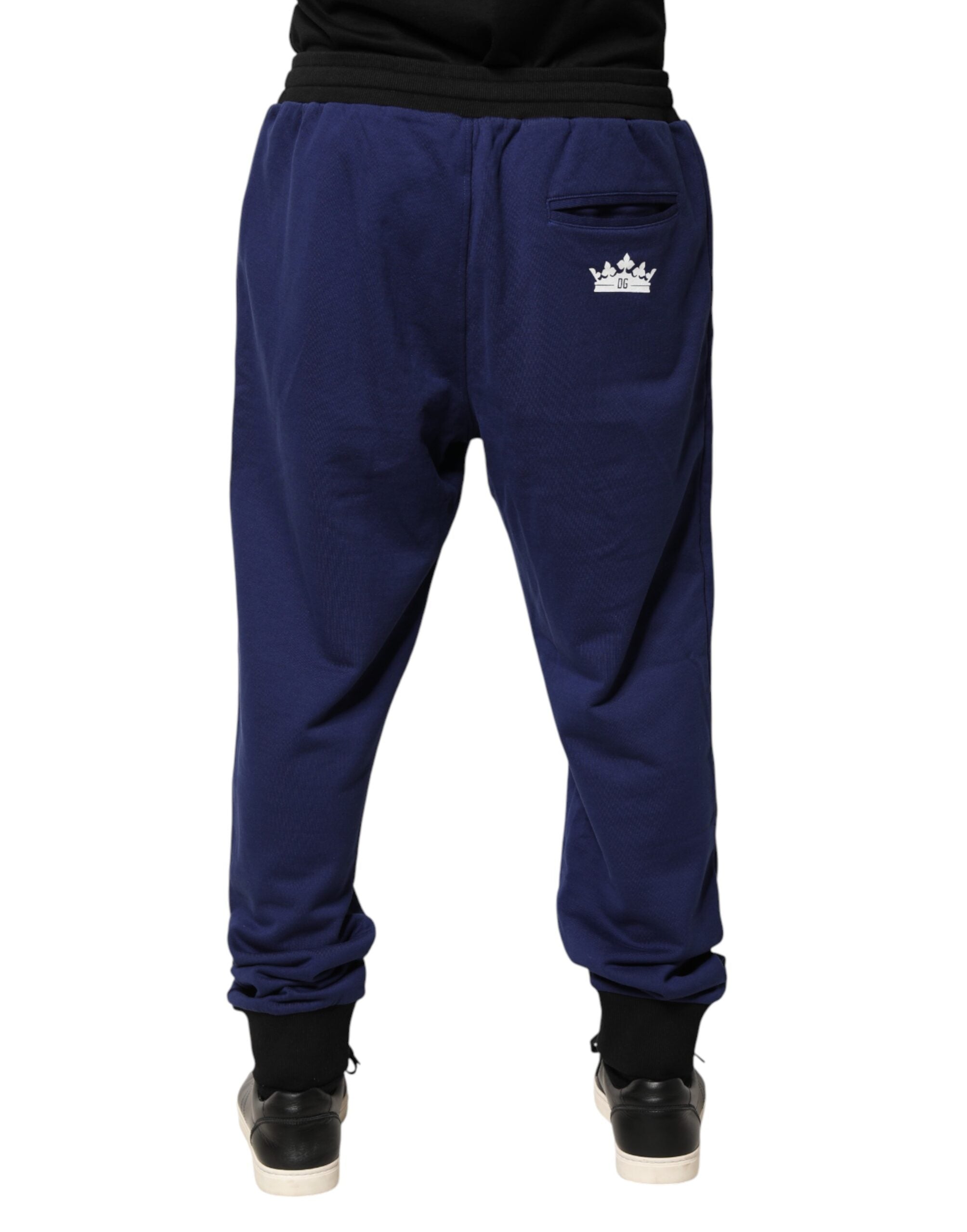 Dolce & Gabbana Blue Cotton Mid Waist Jogger Trousers Men's Pants