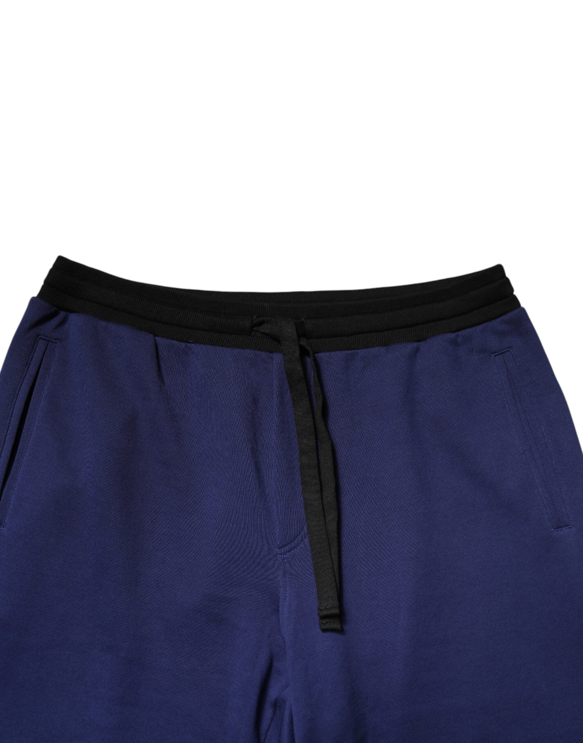 Dolce & Gabbana Blue Cotton Mid Waist Jogger Trousers Men's Pants