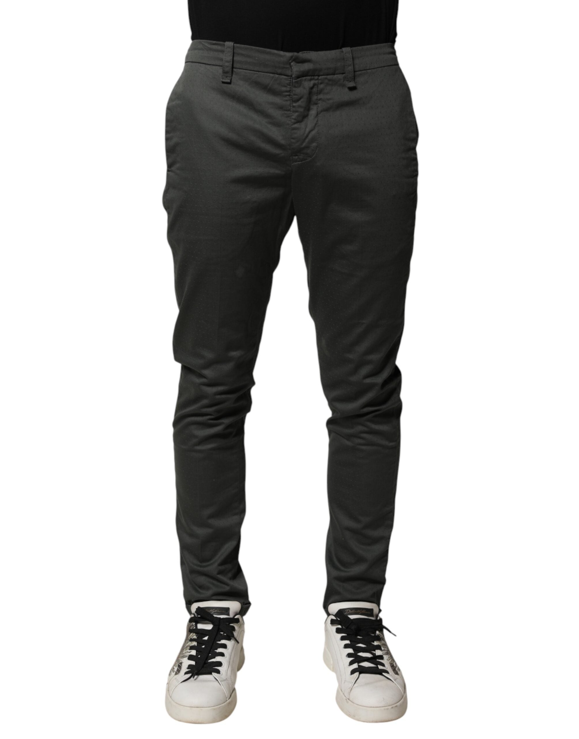Dondup Dark Gray Cotton Mid Waist Skinny Men Chino Trouser Men's Pants