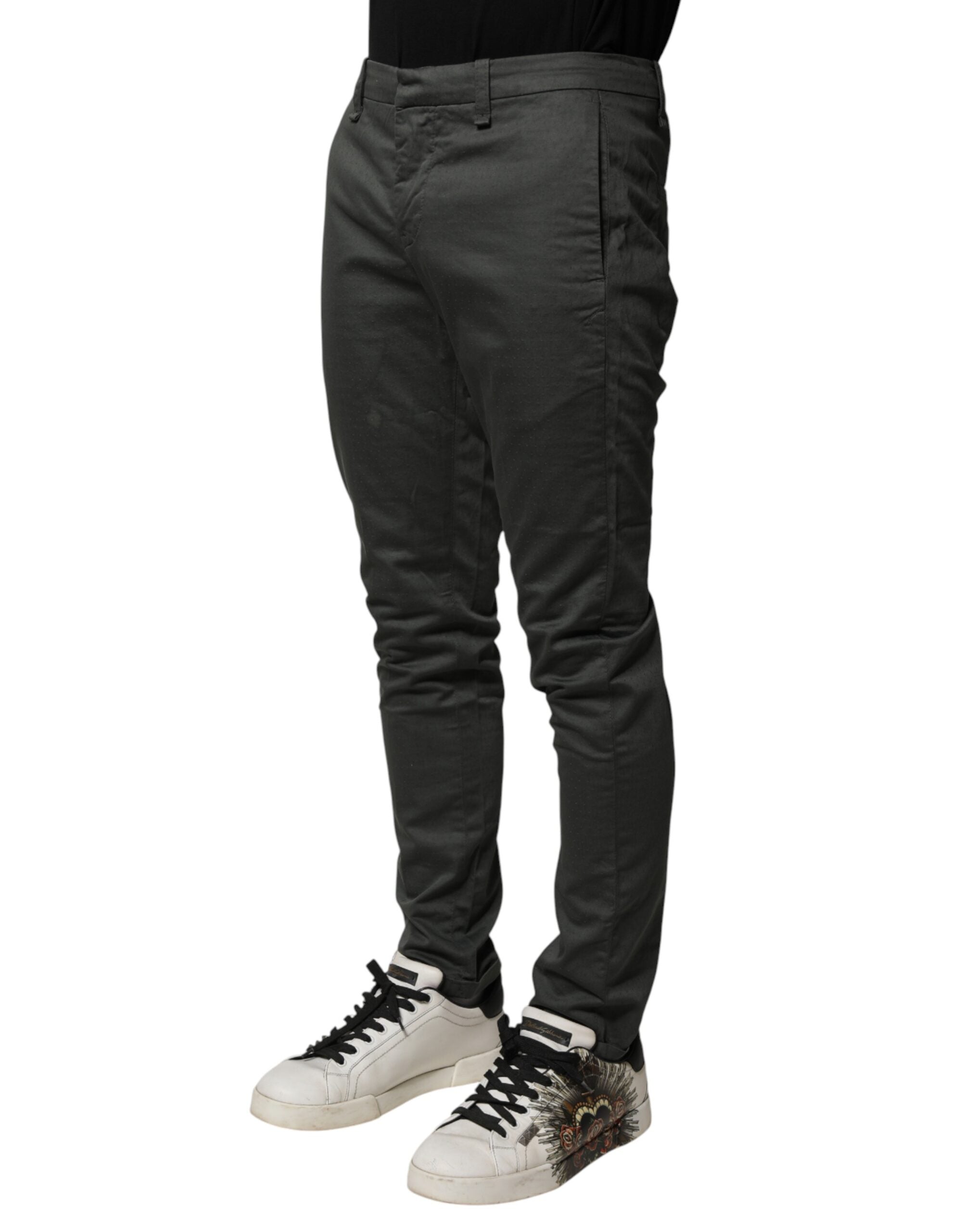 Dondup Dark Gray Cotton Mid Waist Skinny Men Chino Trouser Men's Pants