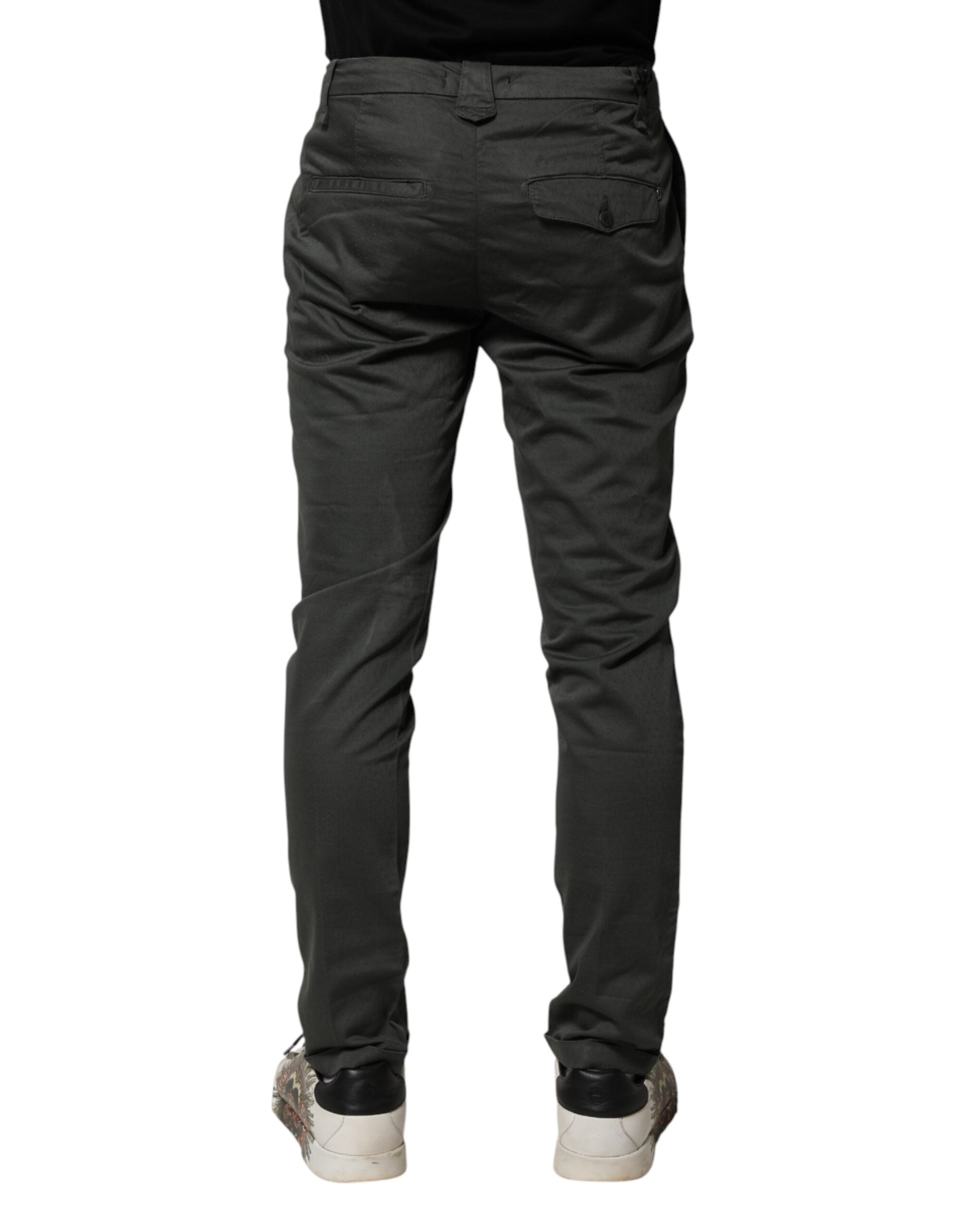 Dondup Dark Gray Cotton Mid Waist Skinny Men Chino Trouser Men's Pants