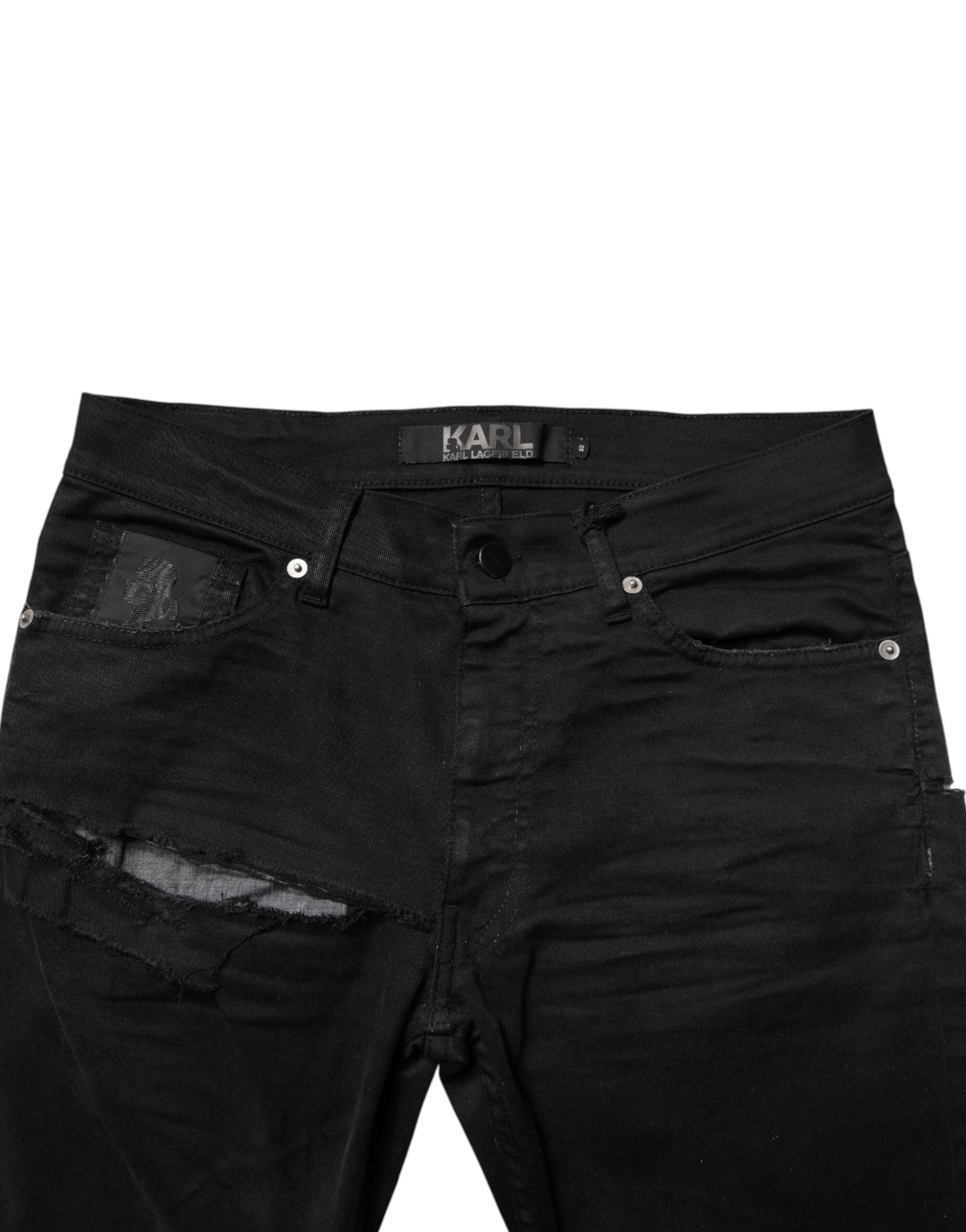 Karl Lagerfeld Black Tattered Men Skinny Denim Trouser Men's Jeans (Pre-Owned)