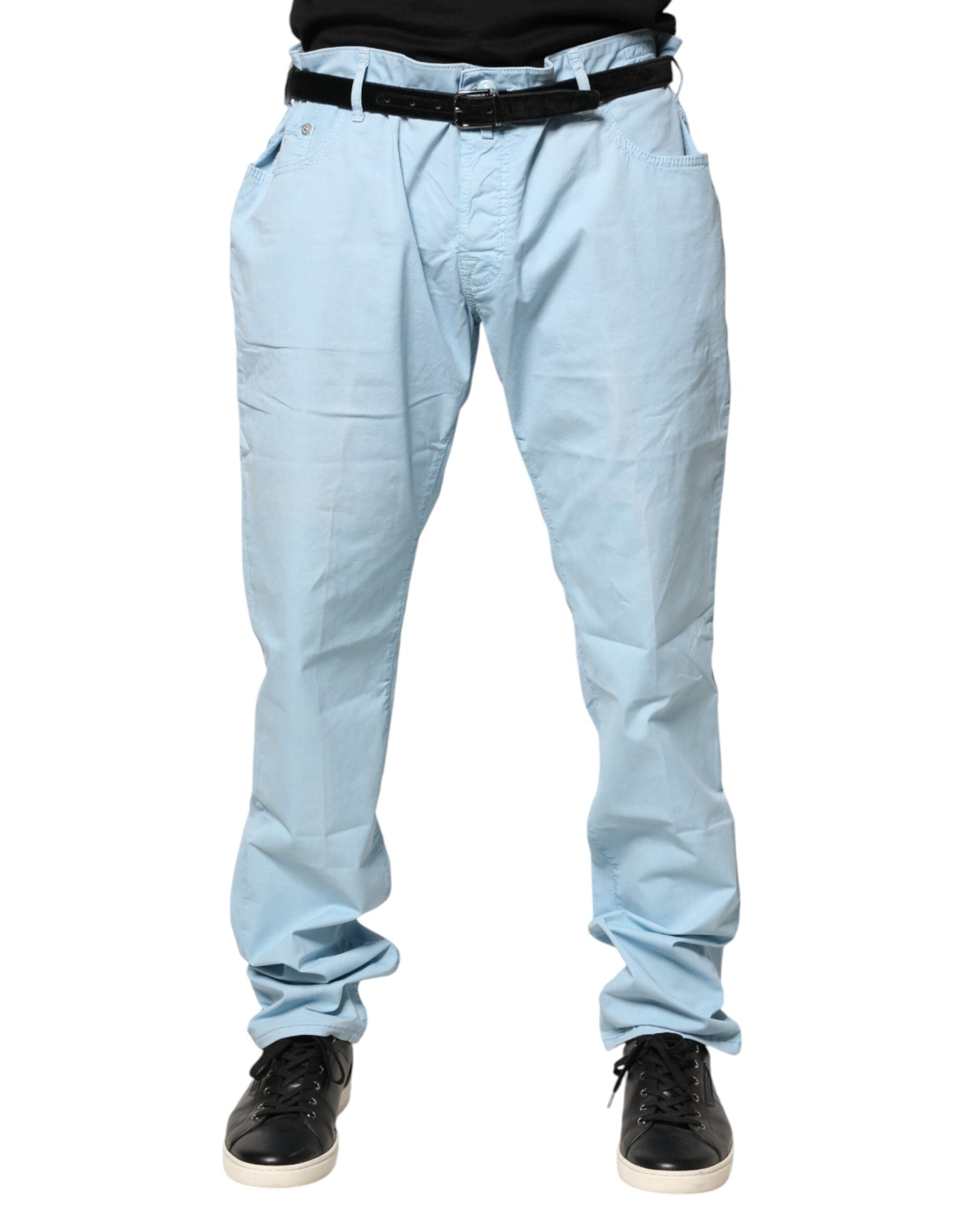 Jacob Cohen Light Blue Cotton Straight Fit Men Denim Men's Jeans (Pre-Owned)