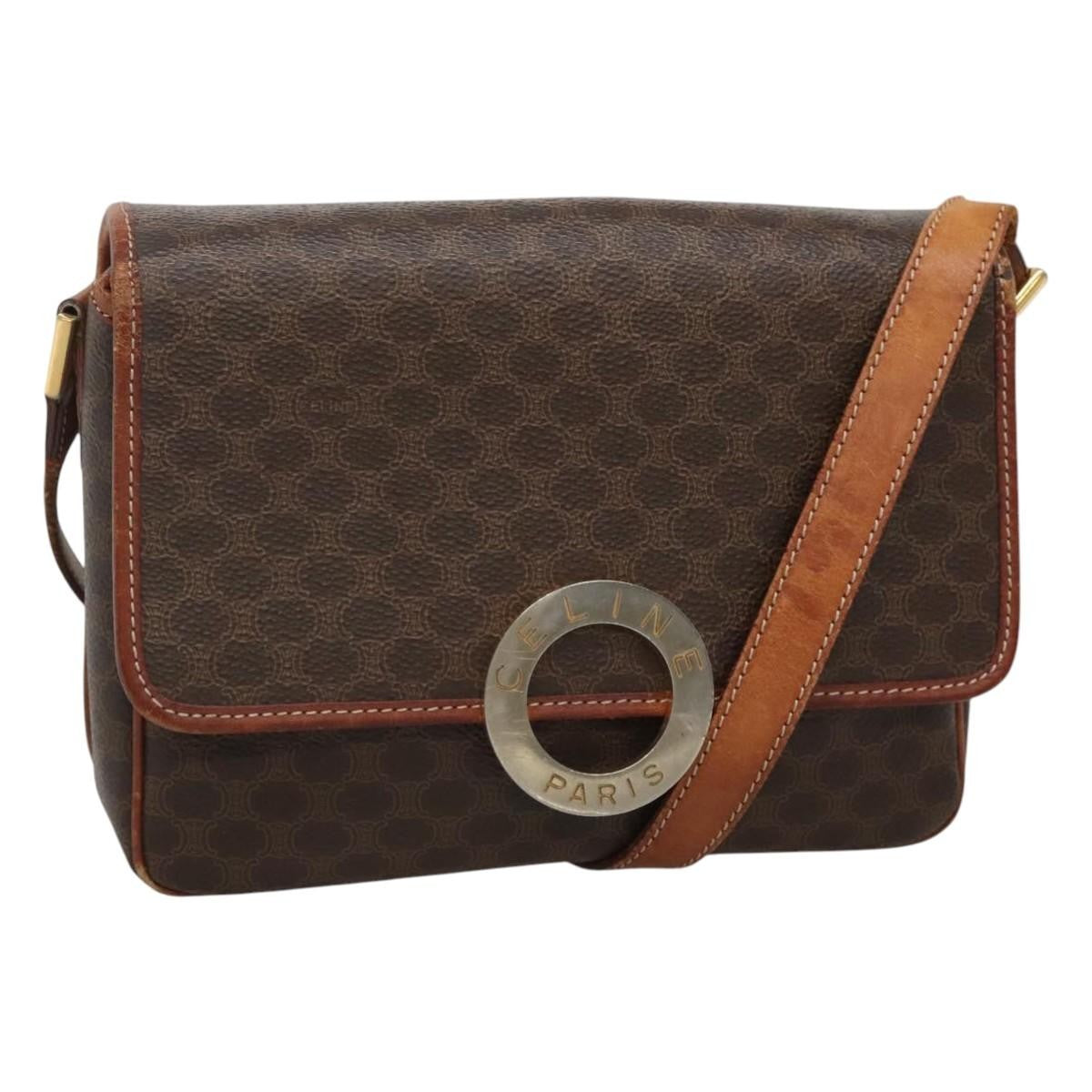 Celine Vintage Macadam Canvas And Leather Brown Canvas Shoulder Bag Bag (Pre-Owned)