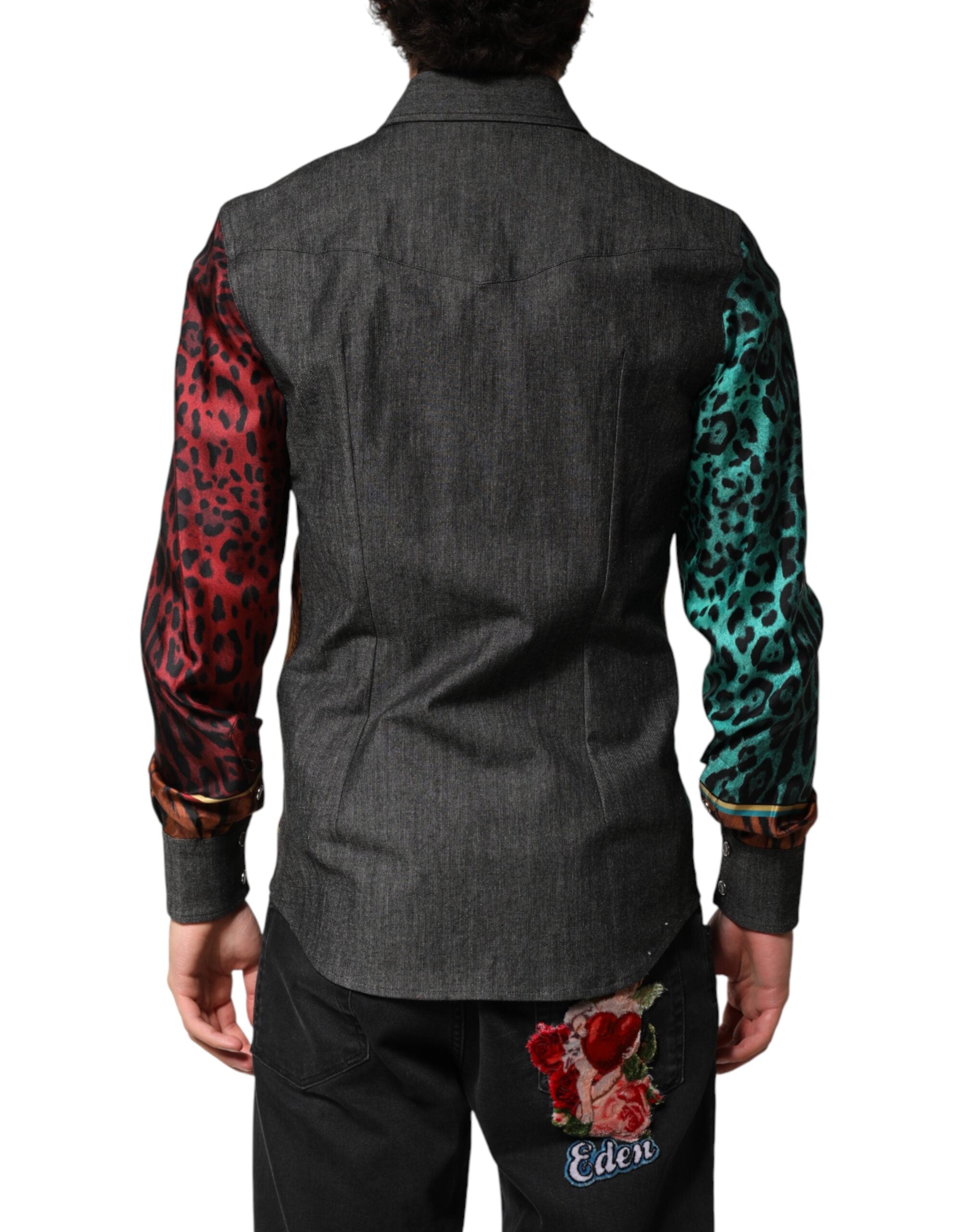 Dolce & Gabbana Multicolor Tiger Leopard Print Silk Men Men's Shirt