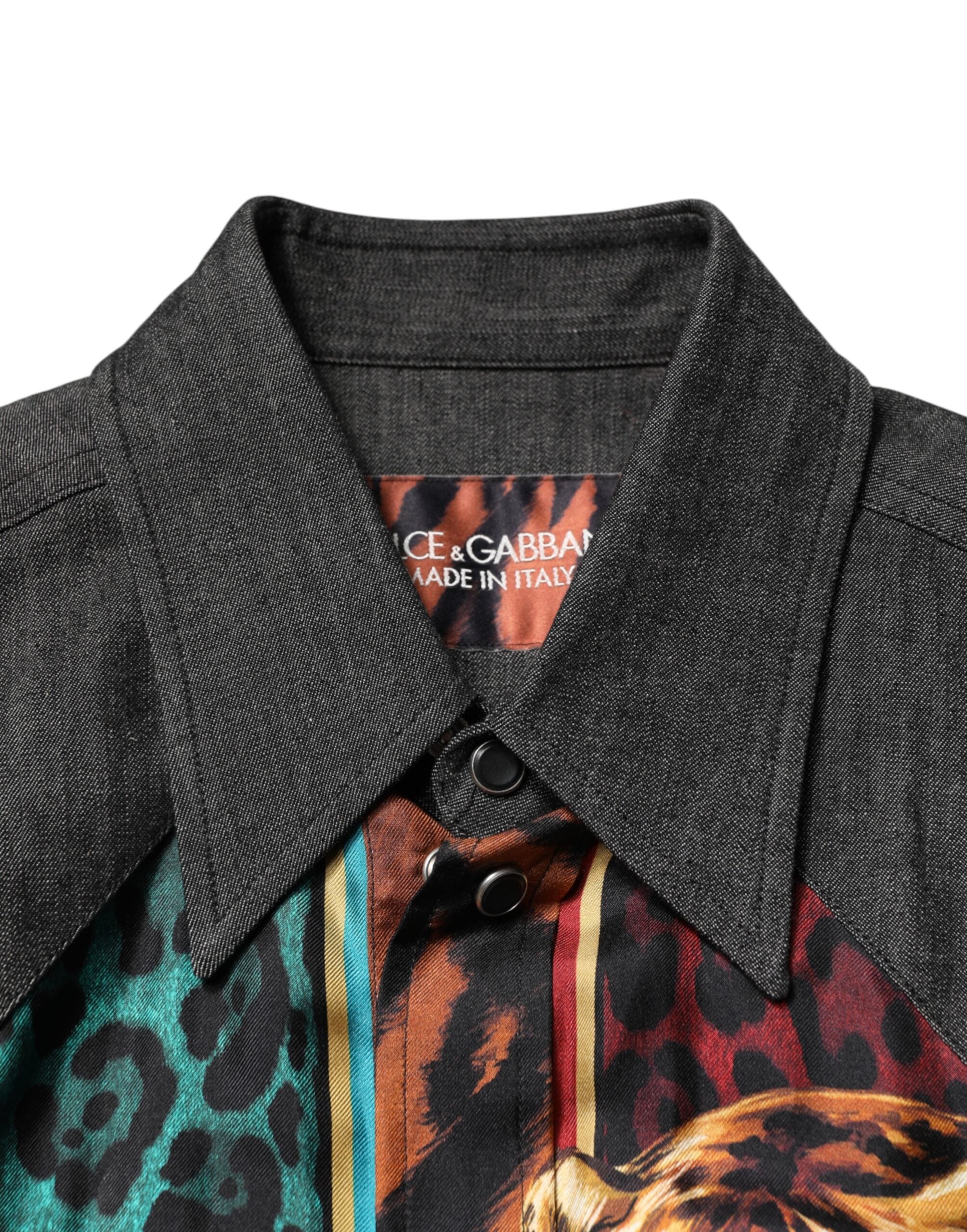 Dolce & Gabbana Multicolor Tiger Leopard Print Silk Men Men's Shirt