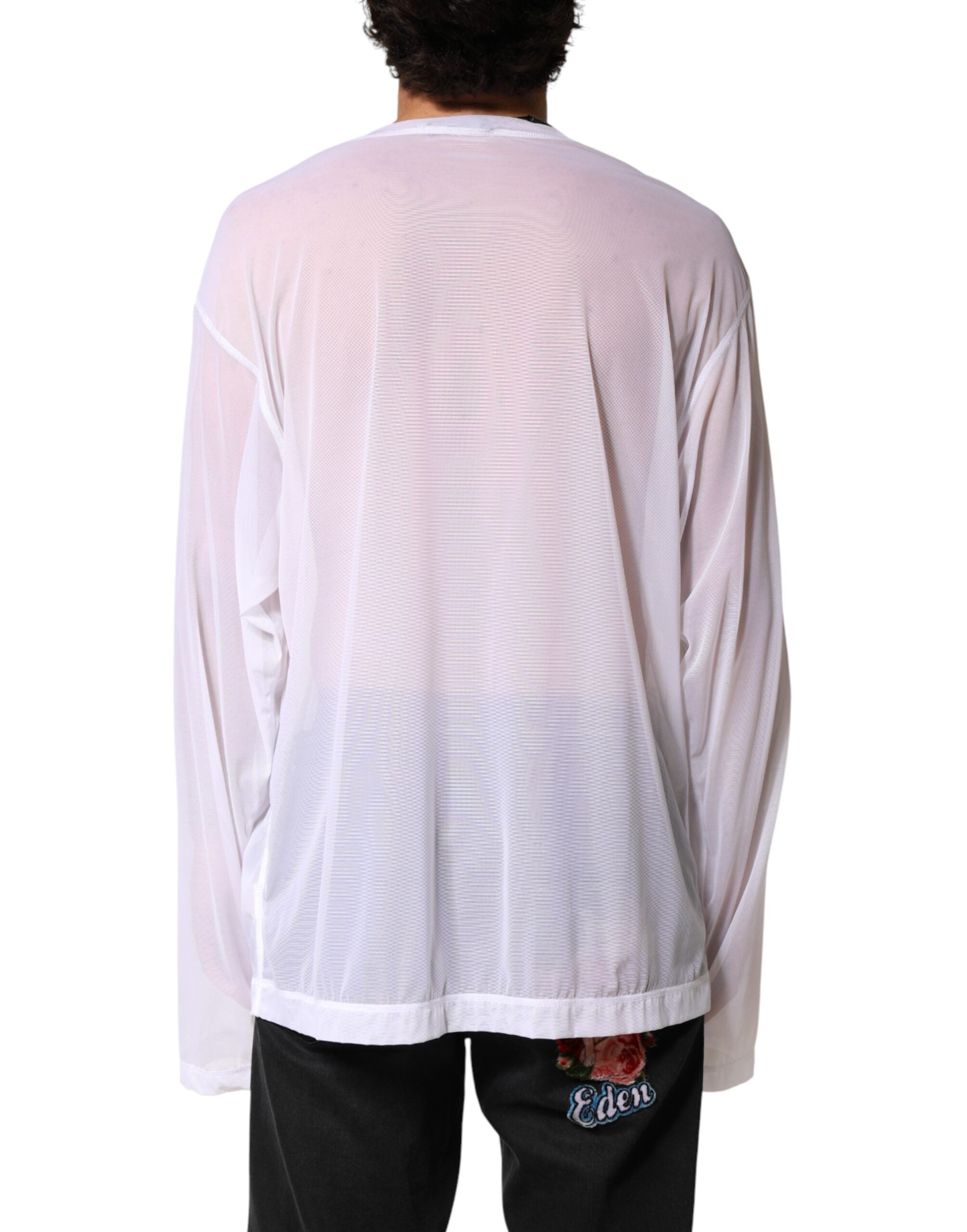 Dolce & Gabbana White Nylon Long Sleeves Crewneck Men's T-Shirt