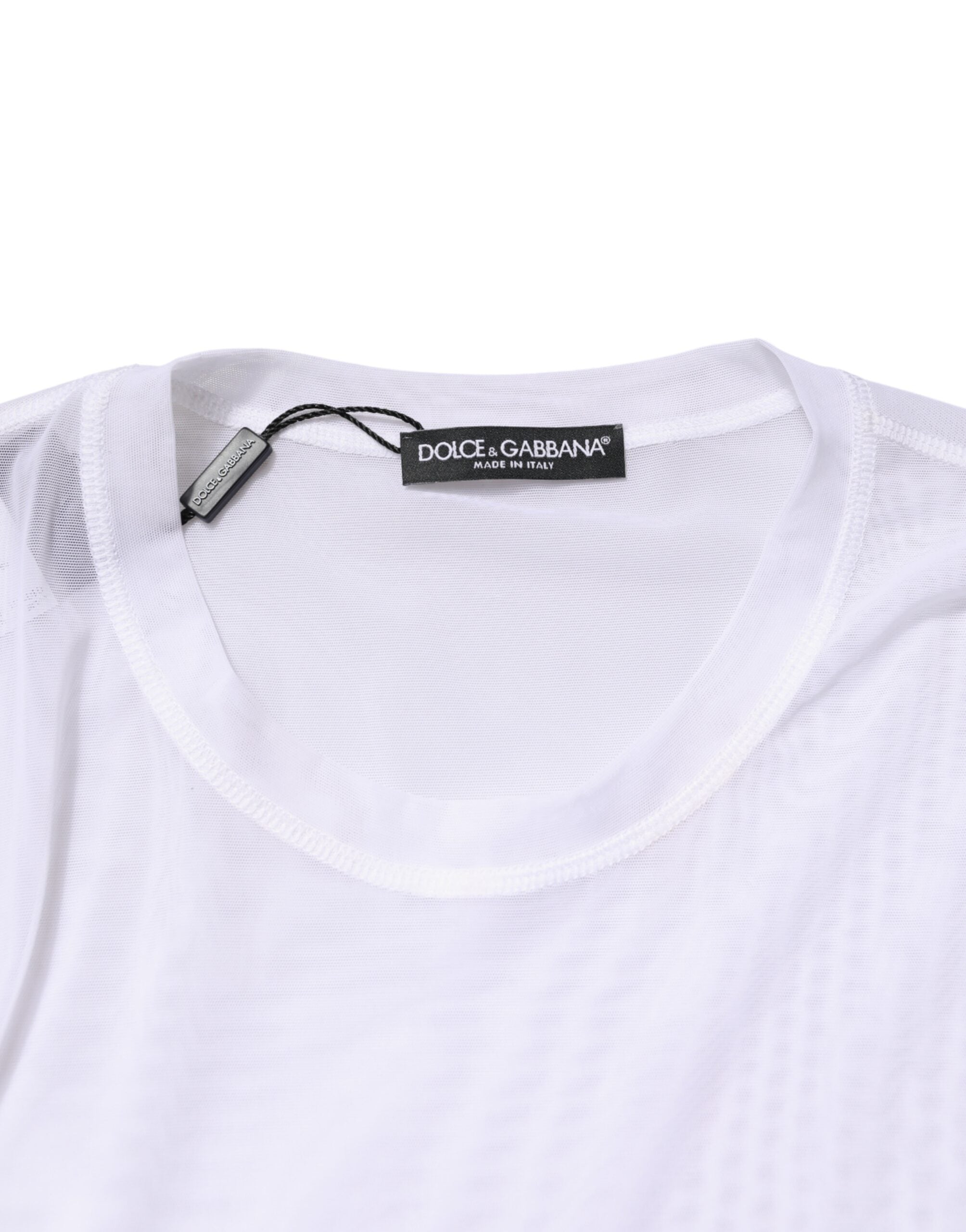 Dolce & Gabbana White Nylon Long Sleeves Crewneck Men's T-Shirt