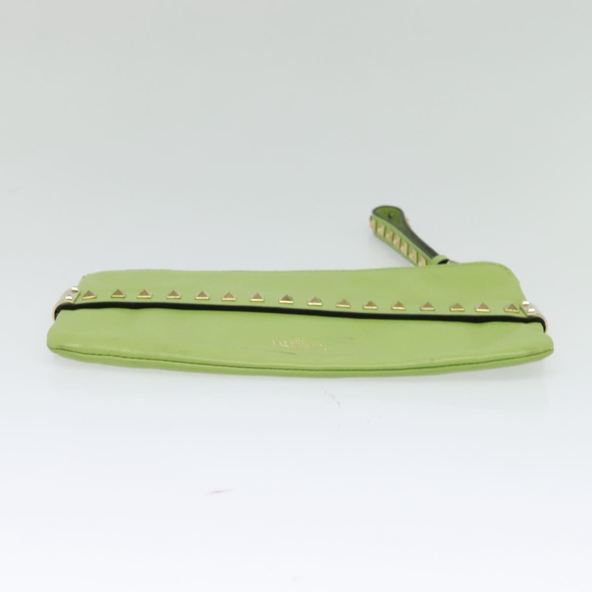 Valentino Garavani Rockstud Wristlet Leather Green Leather Clutche & Pouche Bag (Pre-Owned)