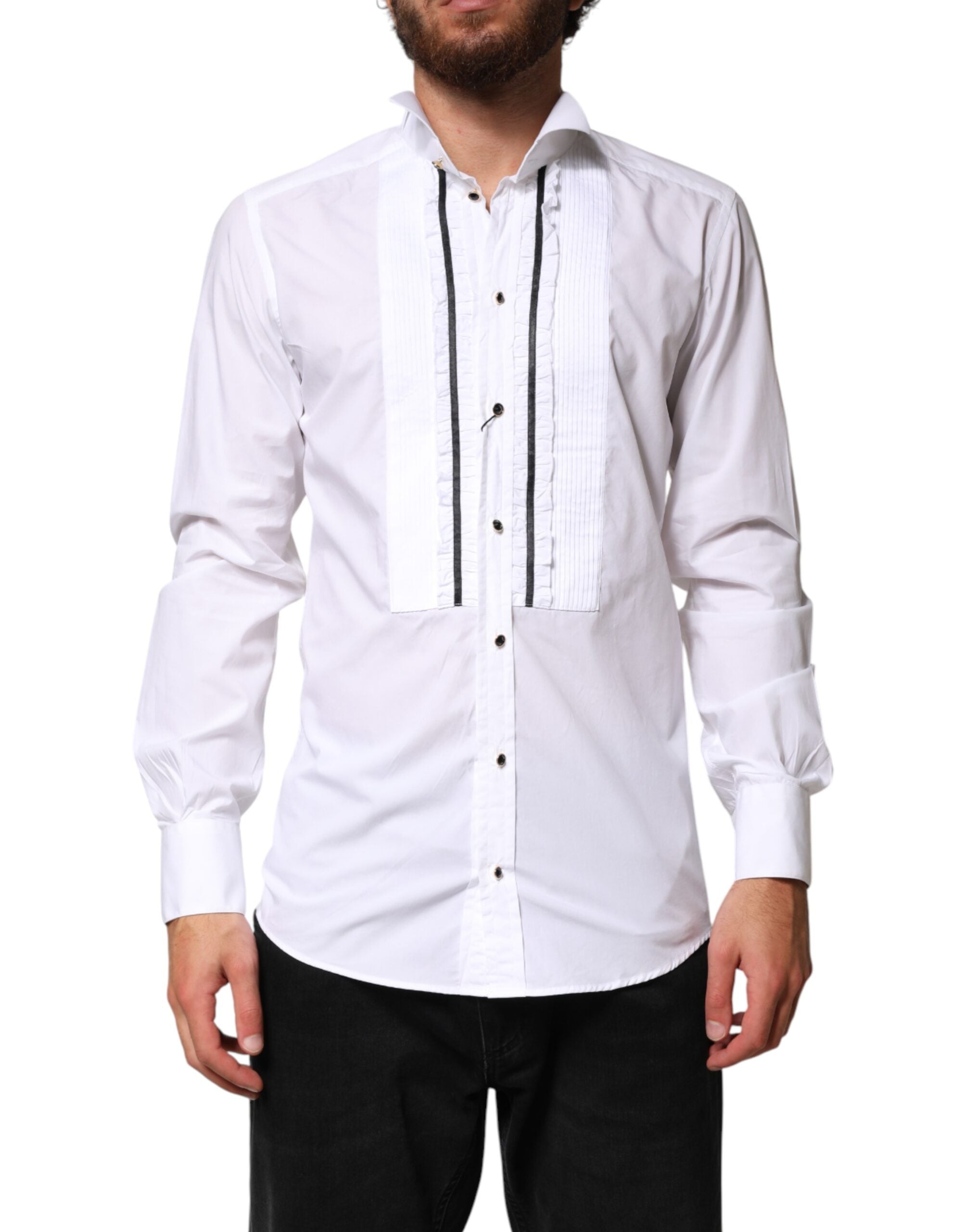 Dolce & Gabbana White GOLD Long Sleeves Formal Dress Men's Shirt (Pre-Owned)
