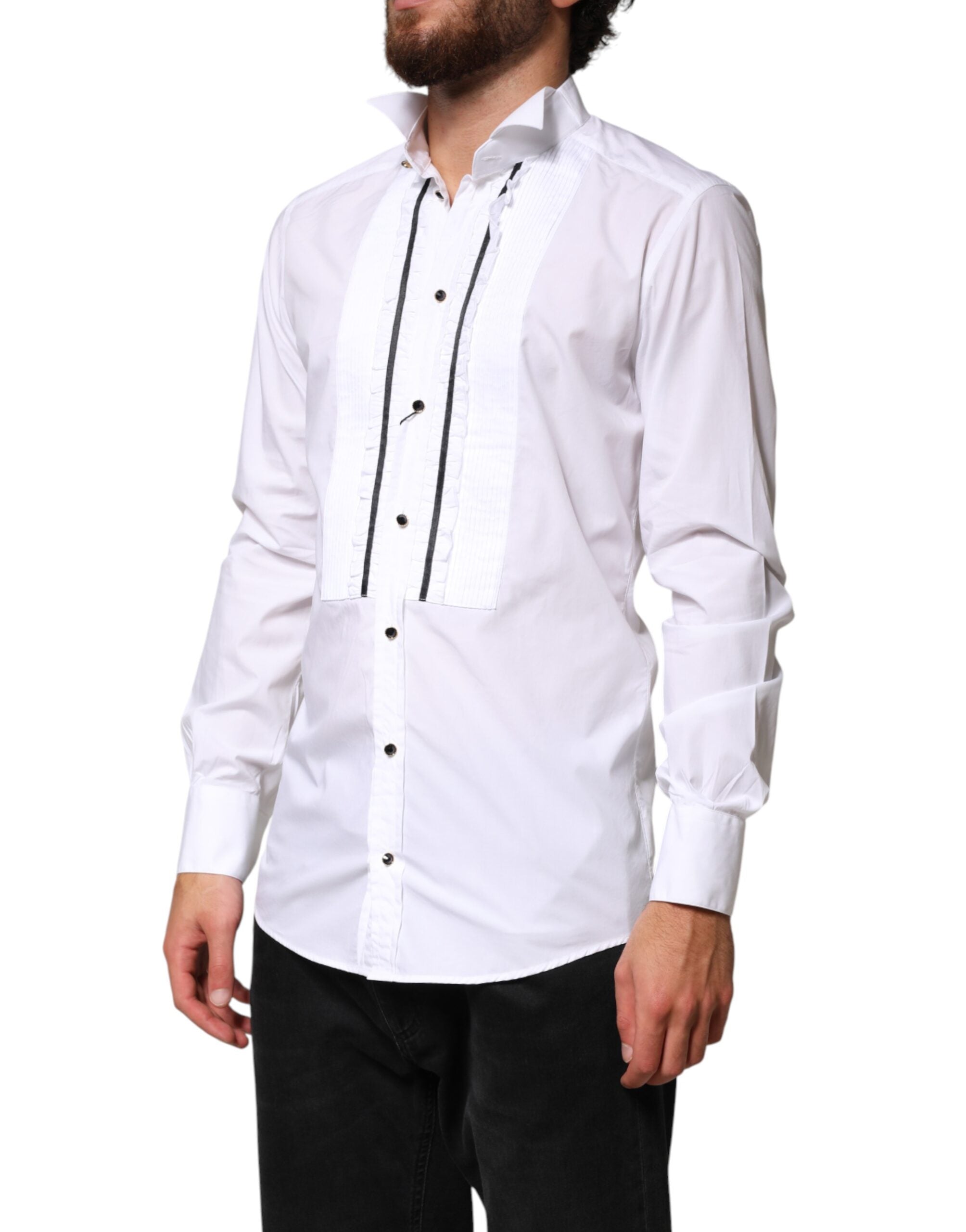 Dolce & Gabbana White GOLD Long Sleeves Formal Dress Men's Shirt (Pre-Owned)
