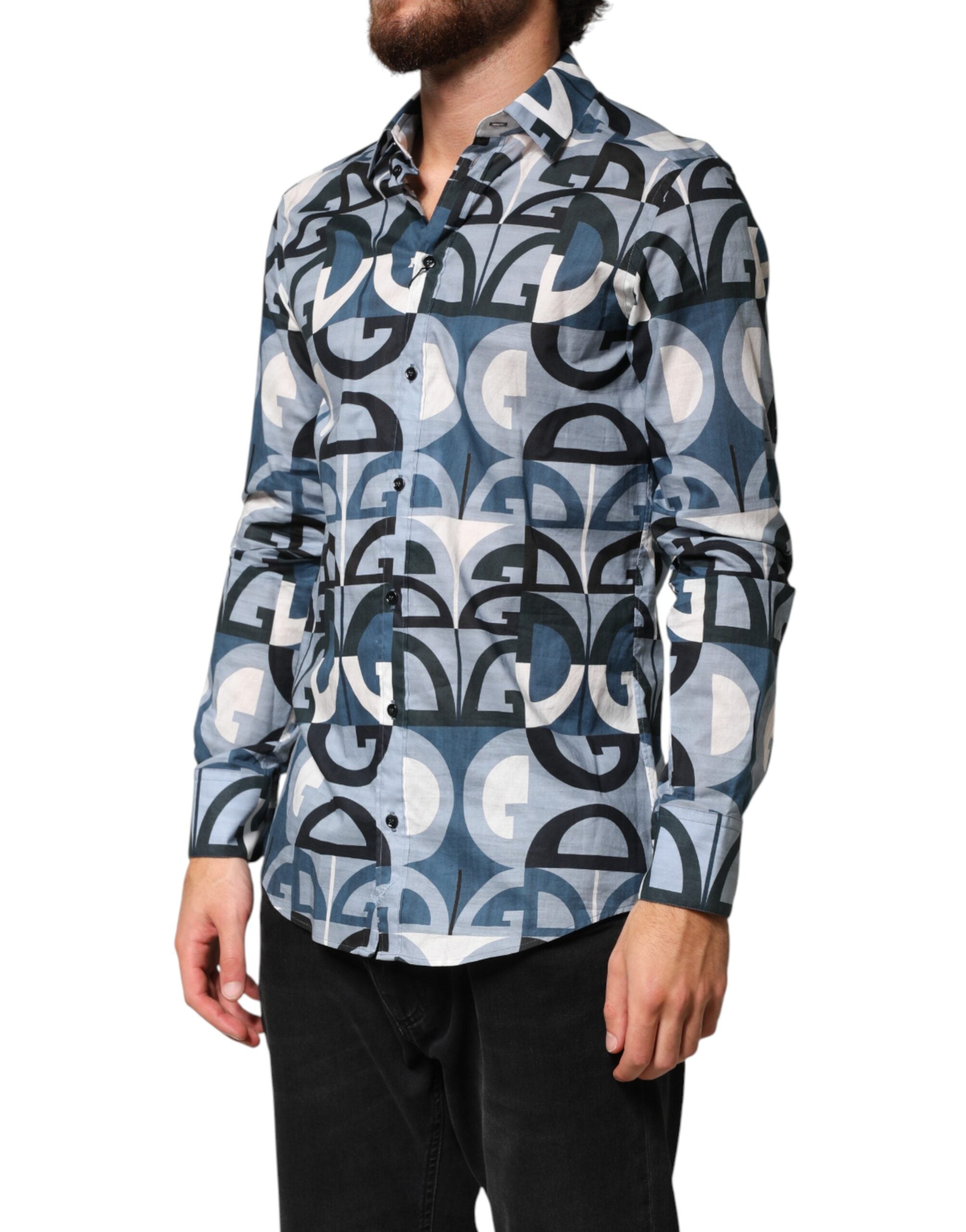 Dolce & Gabbana Blue MARTINI Long Sleeves Casual Logo Men's Shirt (Pre-Owned)