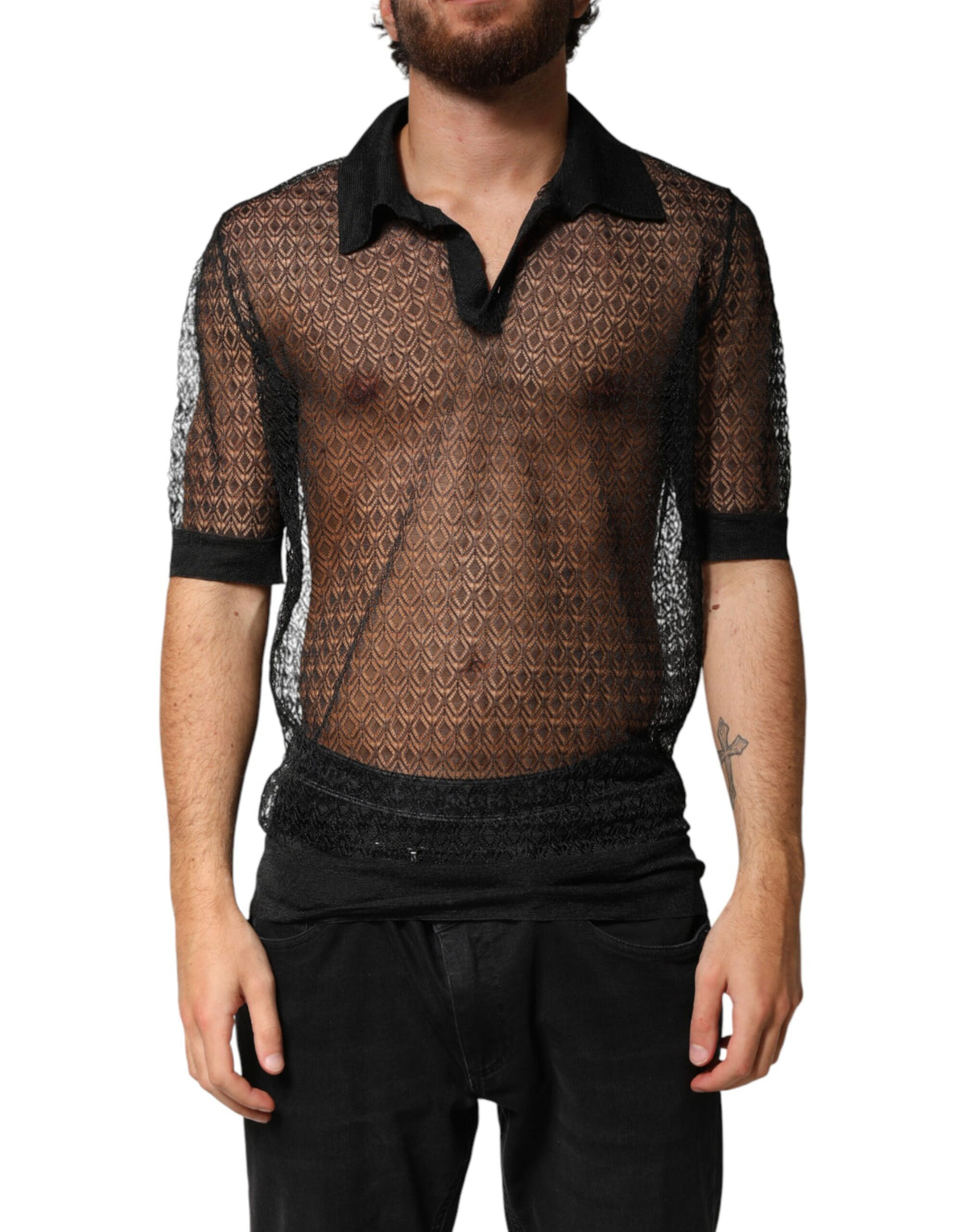 Dolce & Gabbana Black Sheer Short Sleeves Casual Polo Men's Top