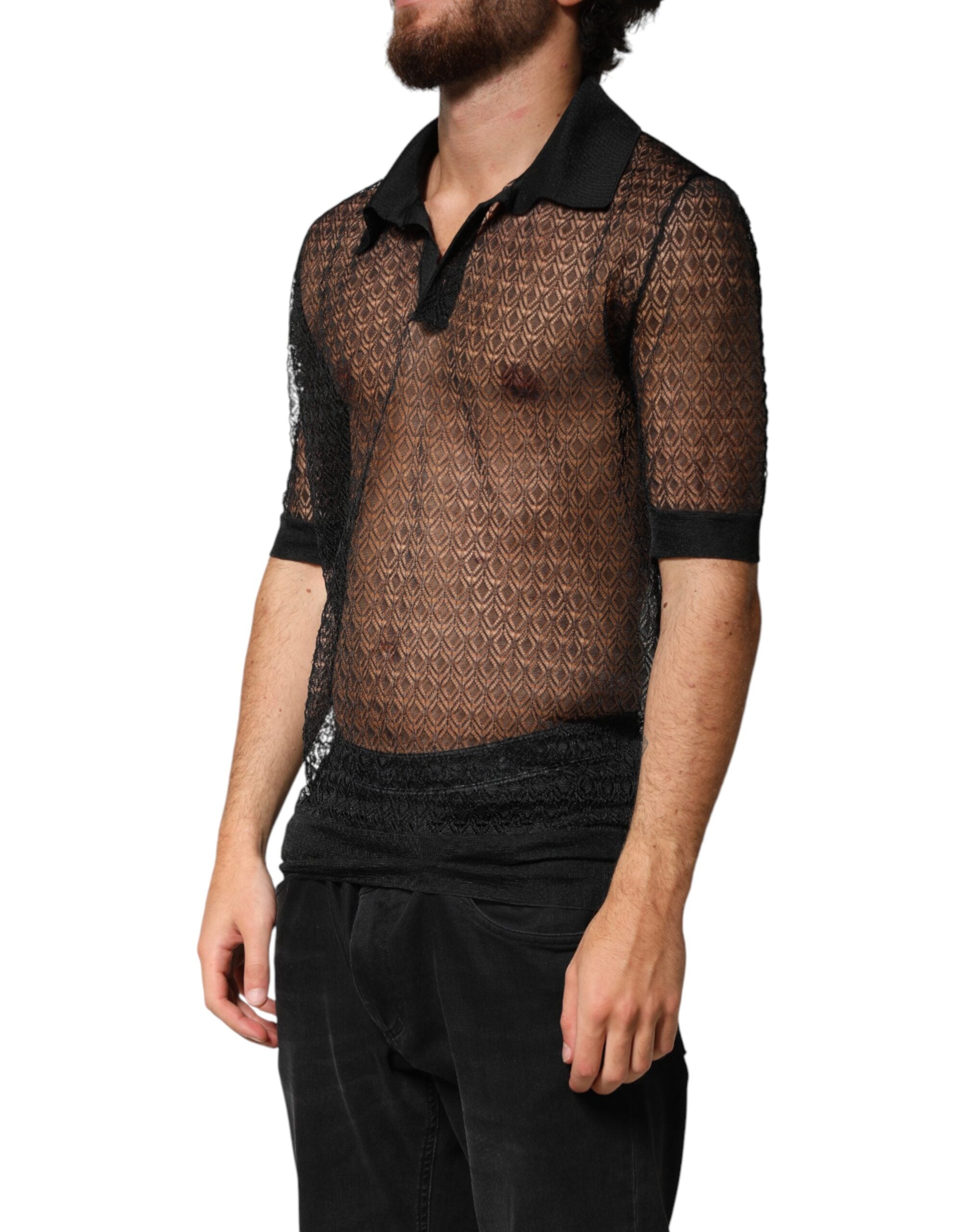 Dolce & Gabbana Black Sheer Short Sleeves Casual Polo Men's Top