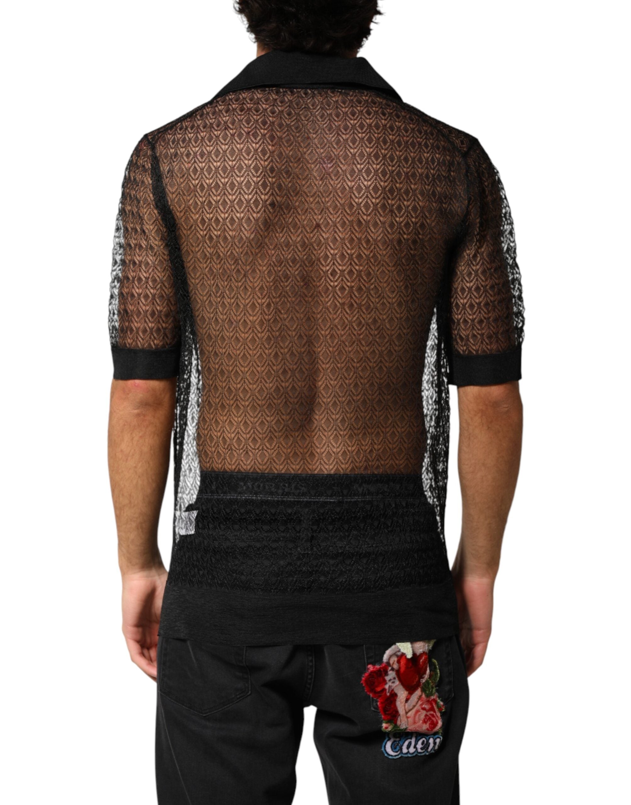 Dolce & Gabbana Black Sheer Short Sleeves Casual Polo Men's Top