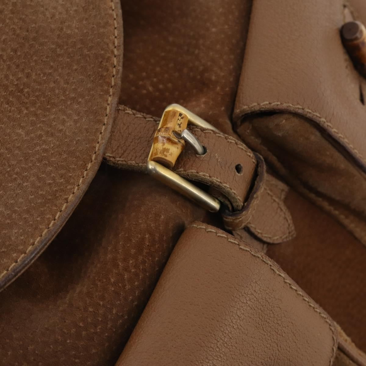 Gucci Vintage Bamboo Suede And Leather Brown Suede Backpack Bag (Pre-Owned)