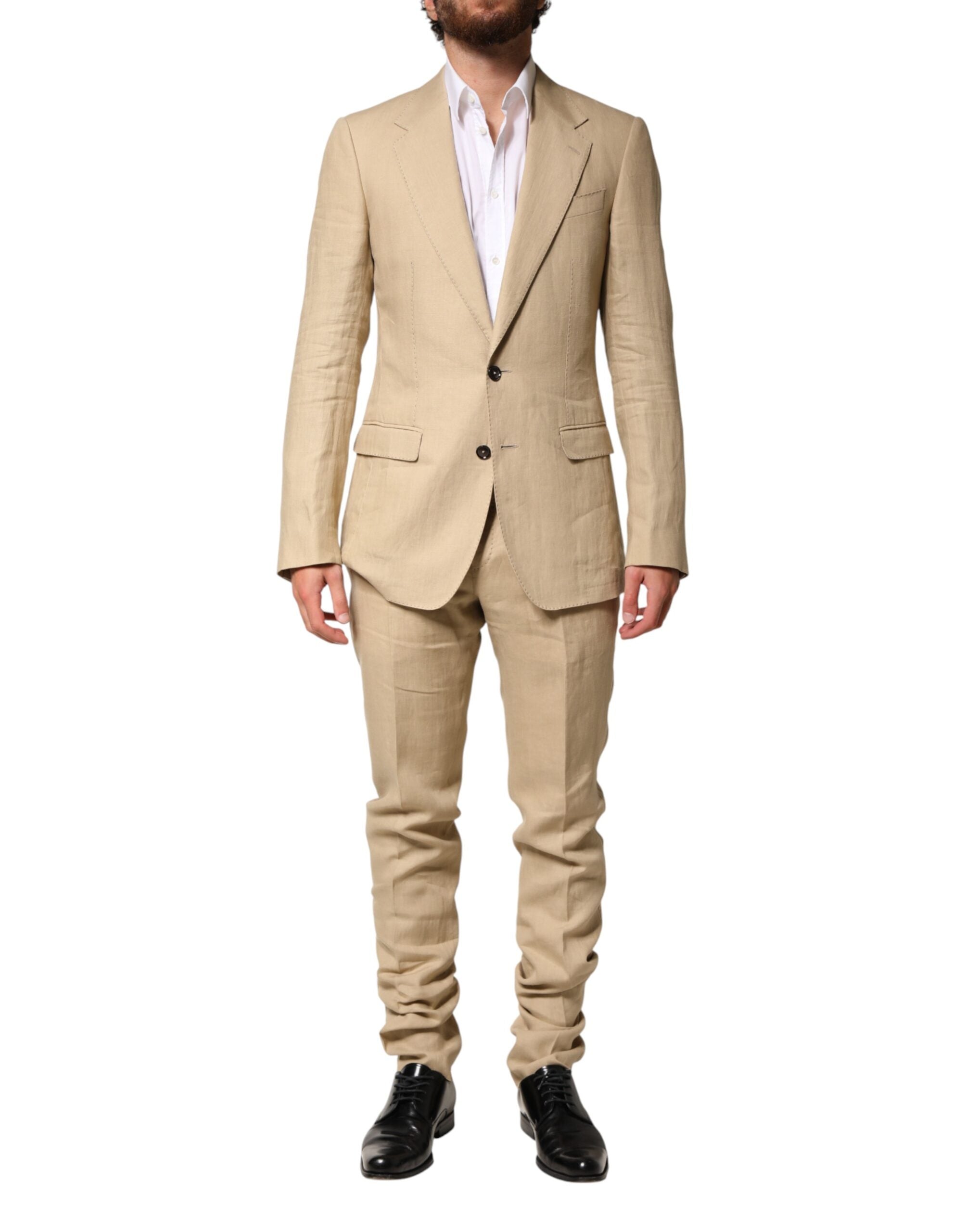 Dolce & Gabbana Beige Linen Single Breasted 2 Piece Men's Suit