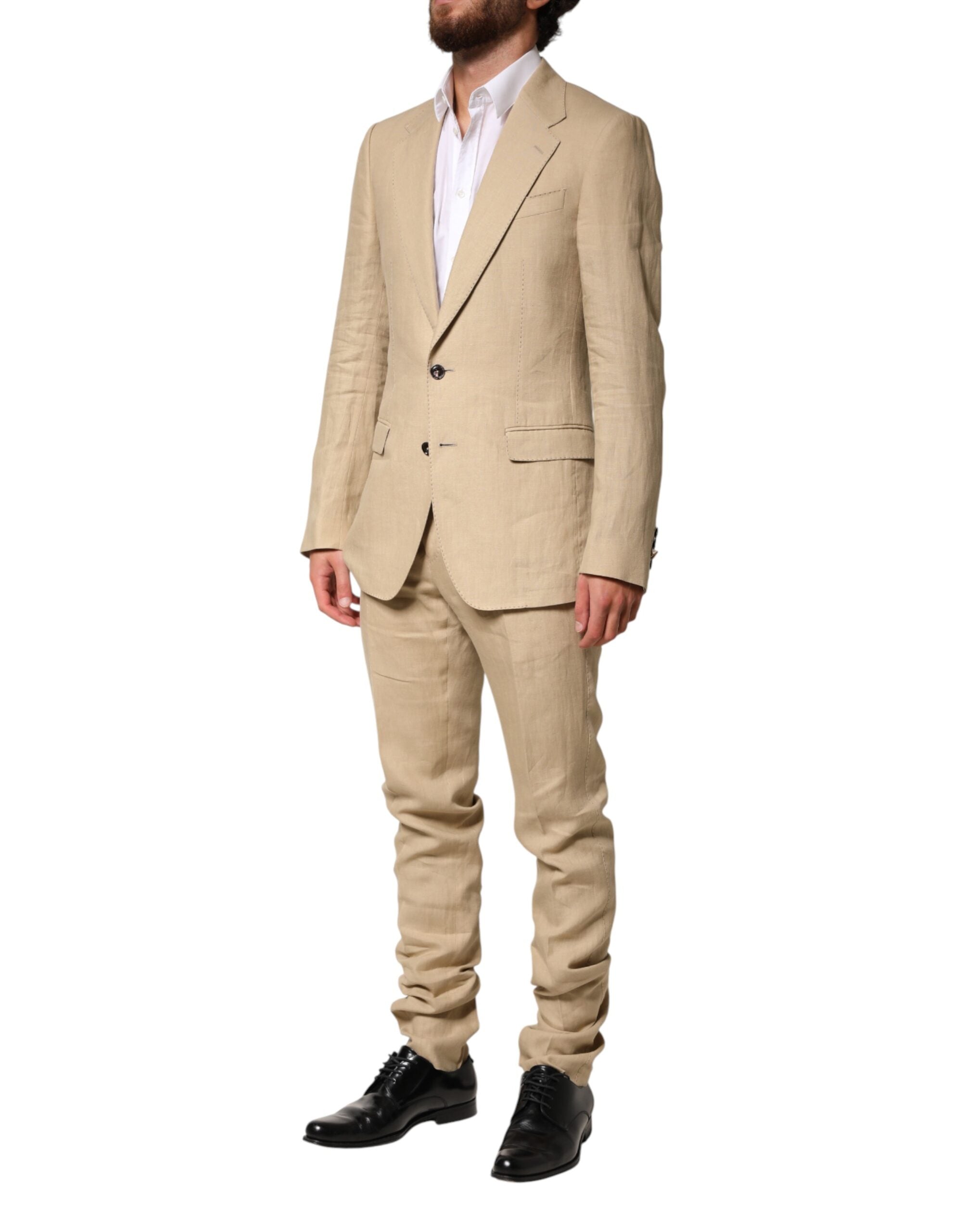 Dolce & Gabbana Beige Linen Single Breasted 2 Piece Men's Suit