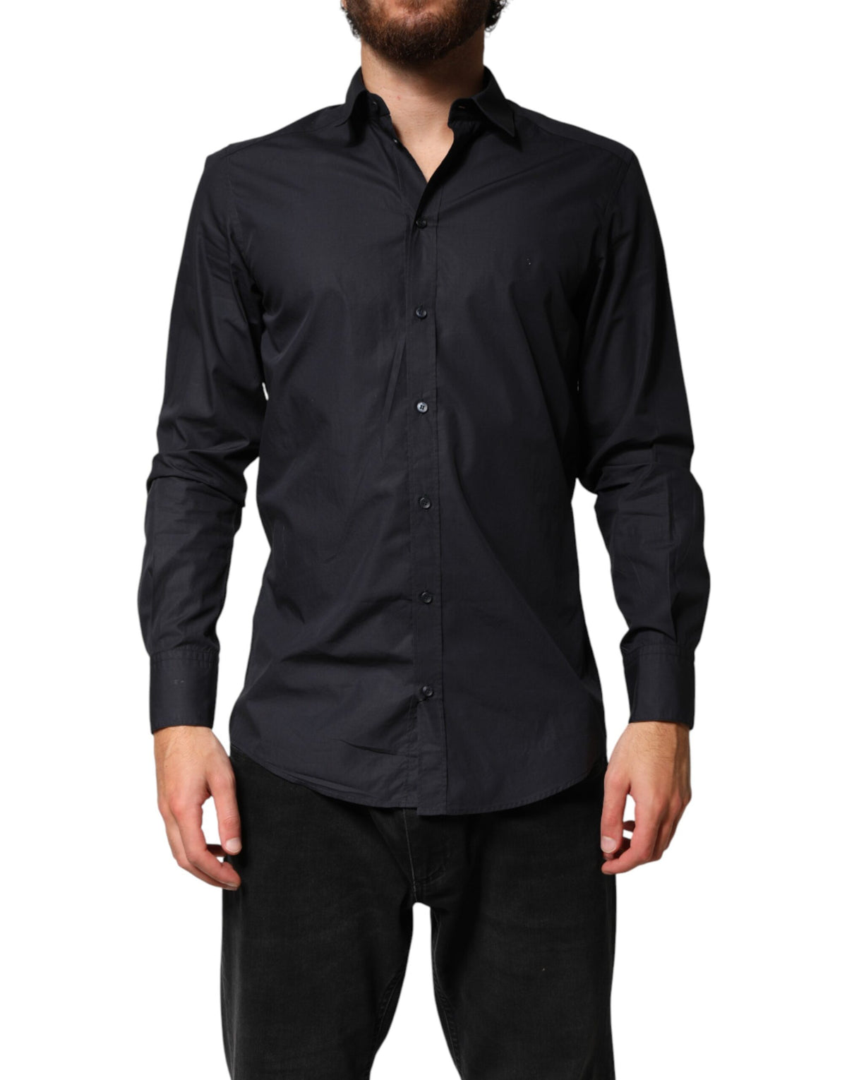 Dolce & Gabbana Black Cotton Long Sleeves Dress Formal Men's Shirt