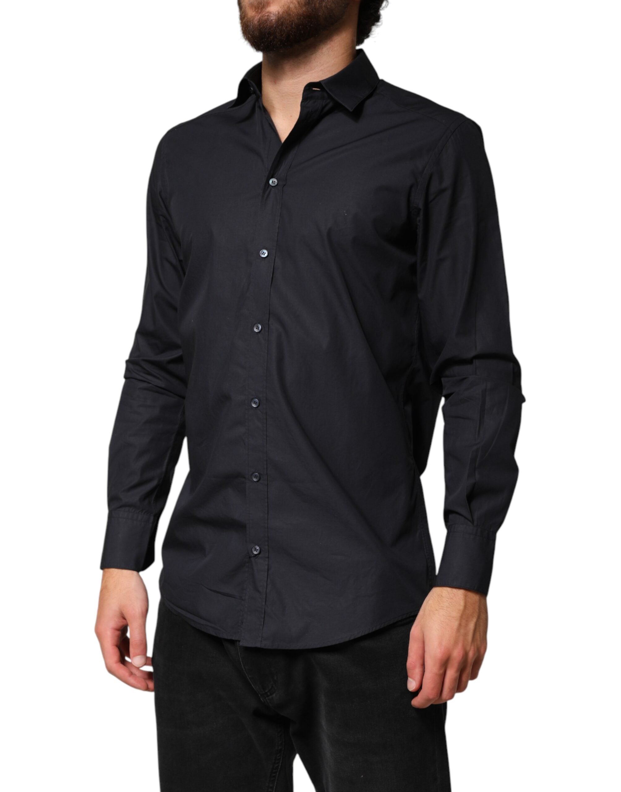 Dolce & Gabbana Black Cotton Long Sleeves Dress Formal Men's Shirt