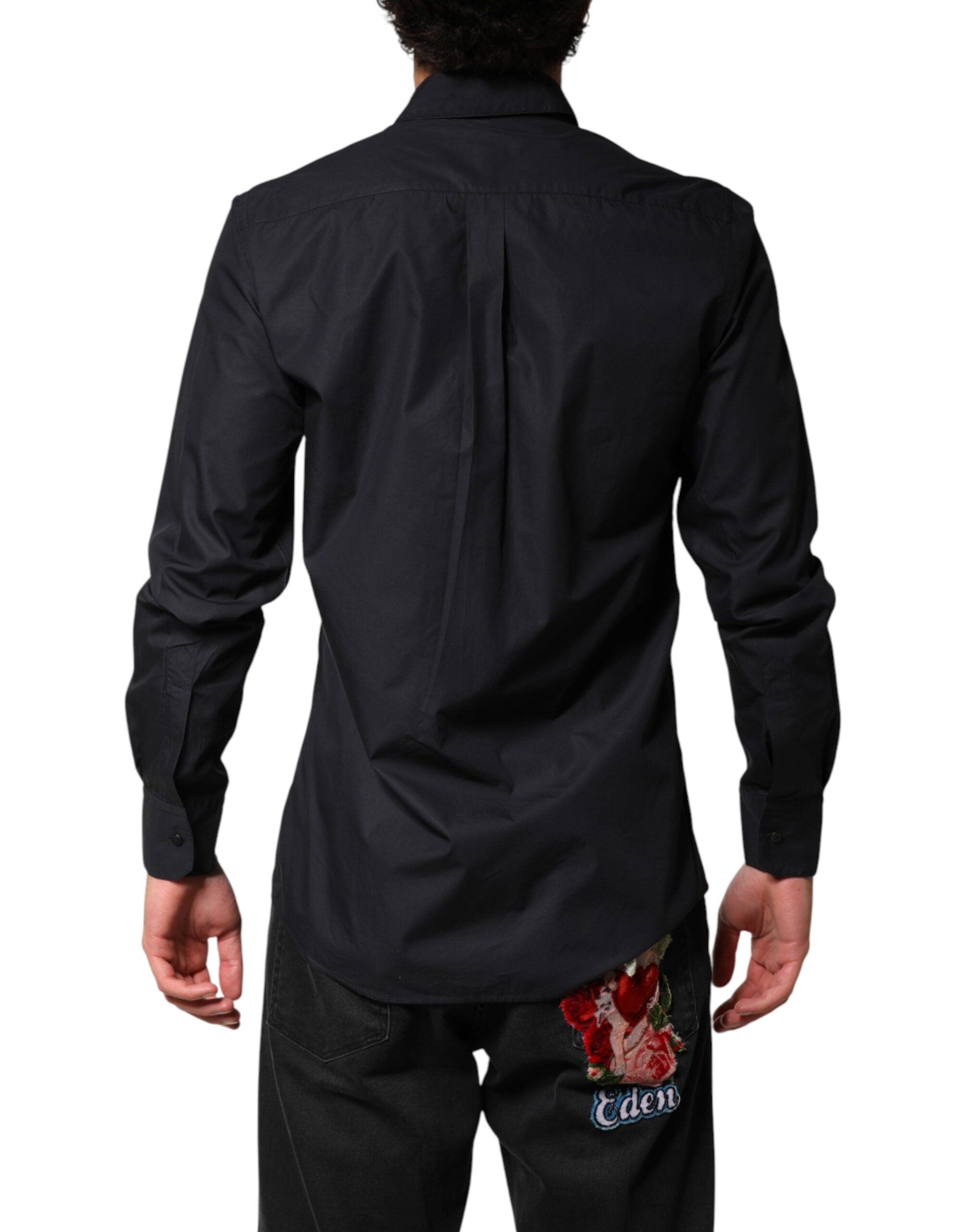 Dolce & Gabbana Black Cotton Long Sleeves Dress Formal Men's Shirt