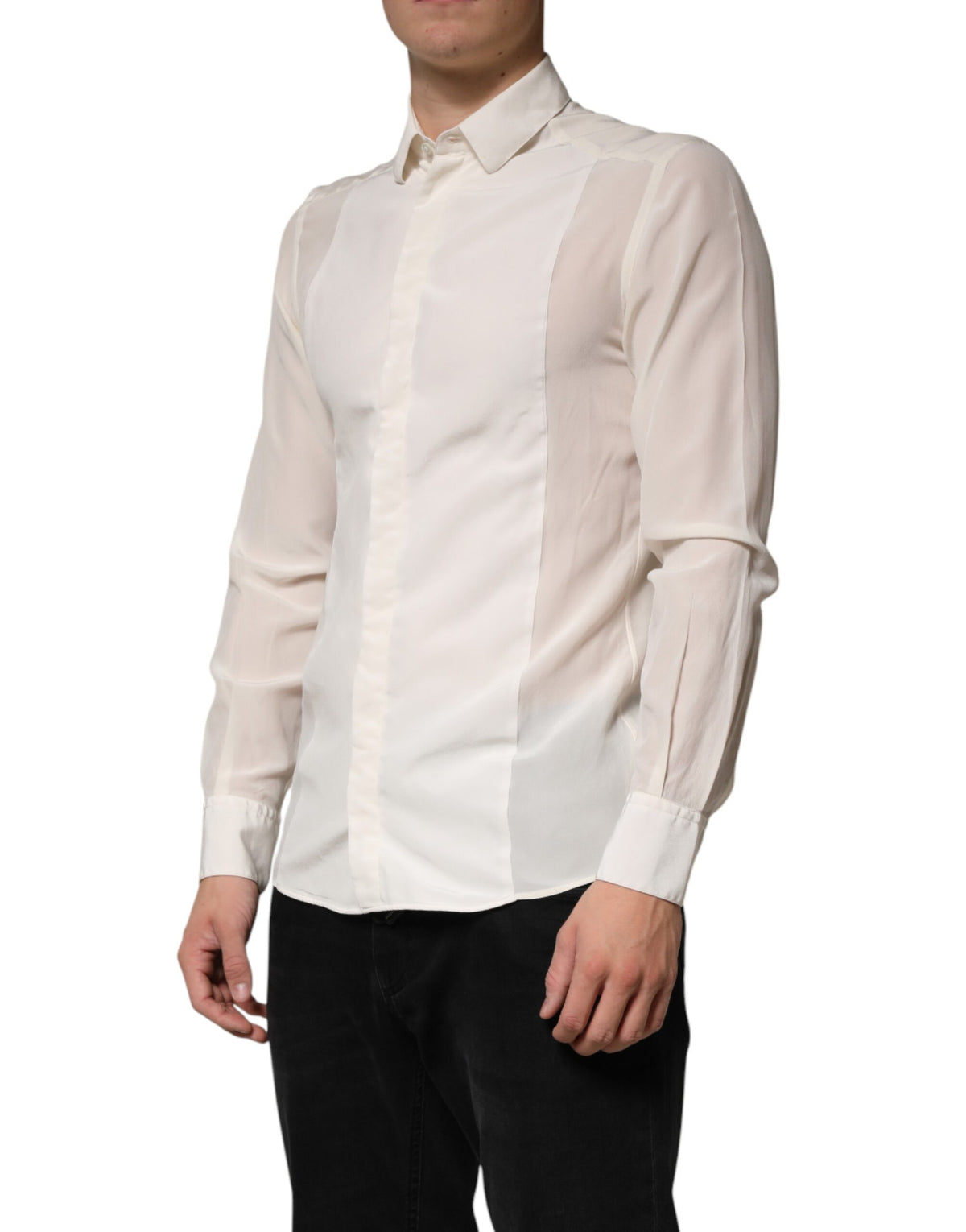 Dolce & Gabbana Off White Silk Men GOLD Dress Formal Men's Shirt (Pre-Owned)