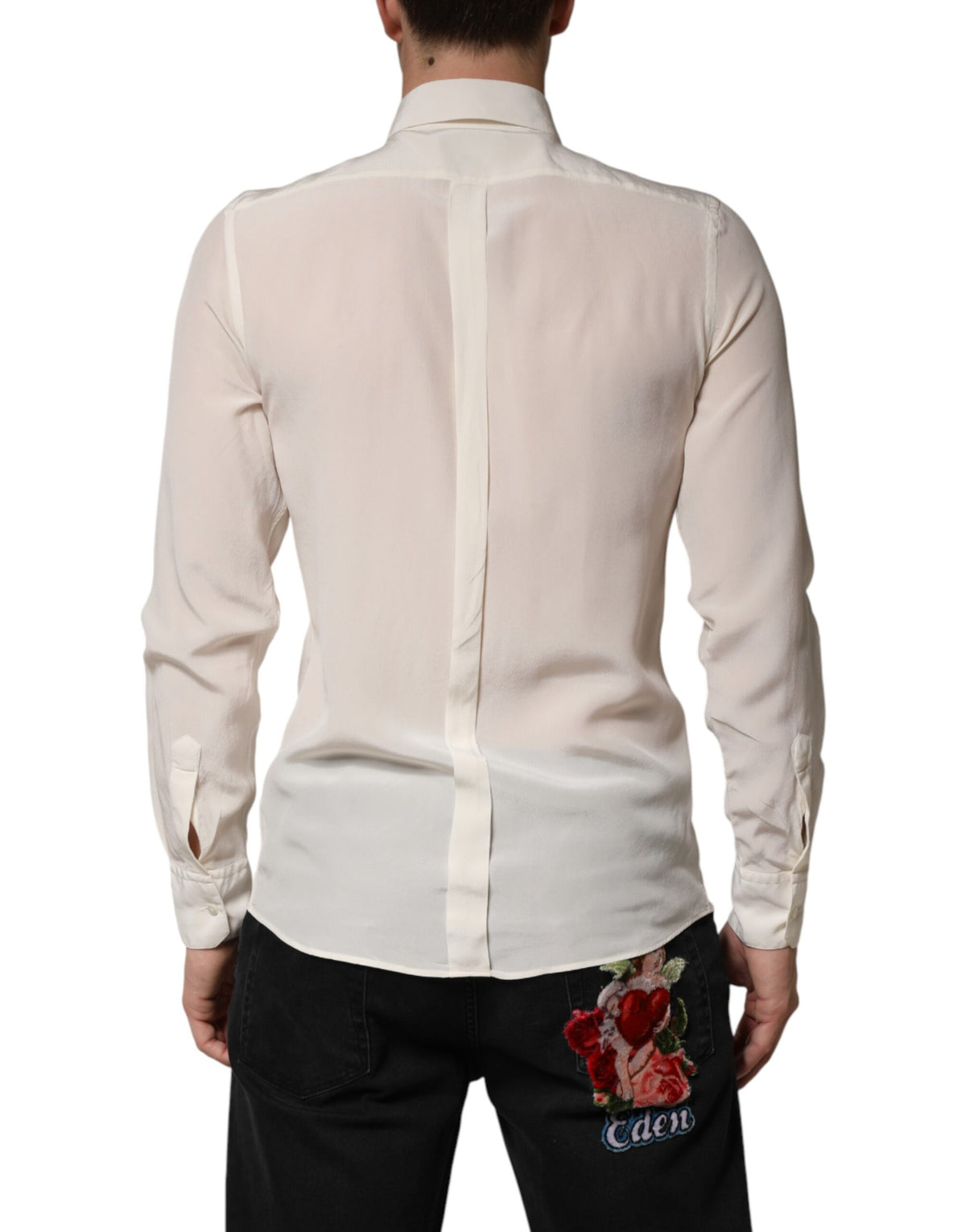 Dolce & Gabbana Off White Silk Men GOLD Dress Formal Men's Shirt (Pre-Owned)