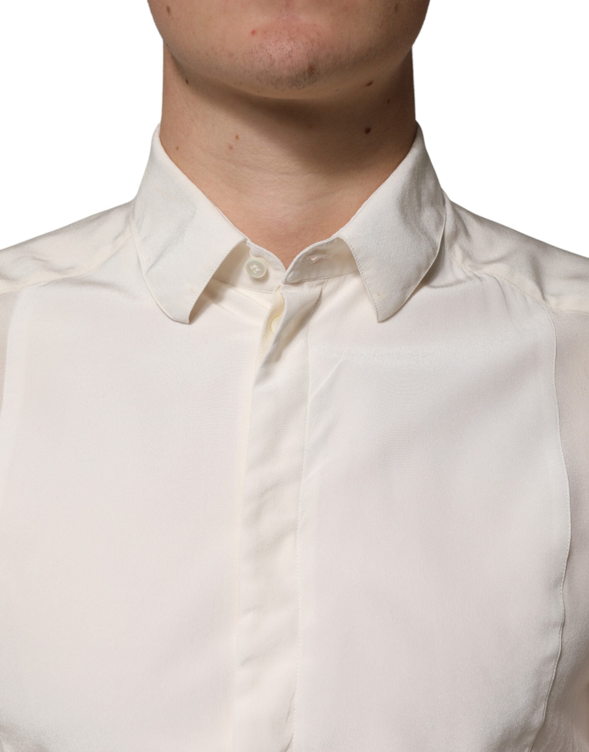 Dolce & Gabbana Off White Silk Men GOLD Dress Formal Men's Shirt (Pre-Owned)