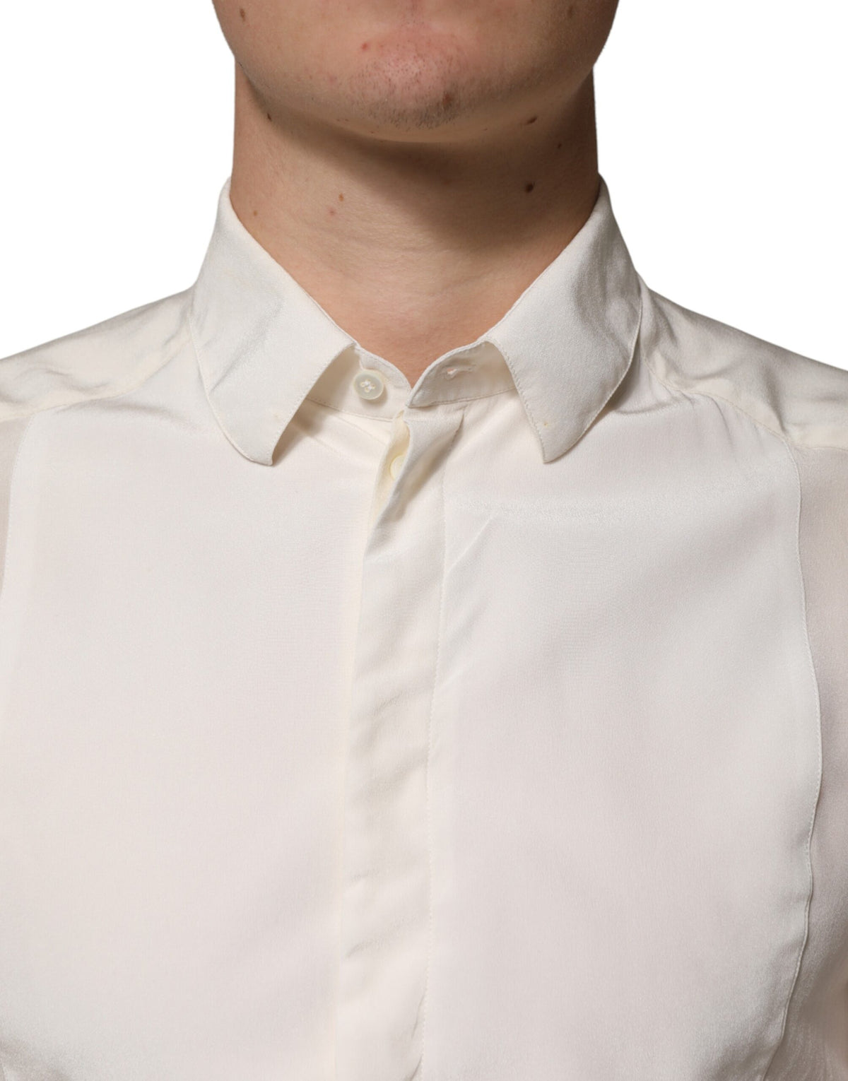 Dolce & Gabbana Off White Silk Men GOLD Dress Formal Men's Shirt (Pre-Owned)