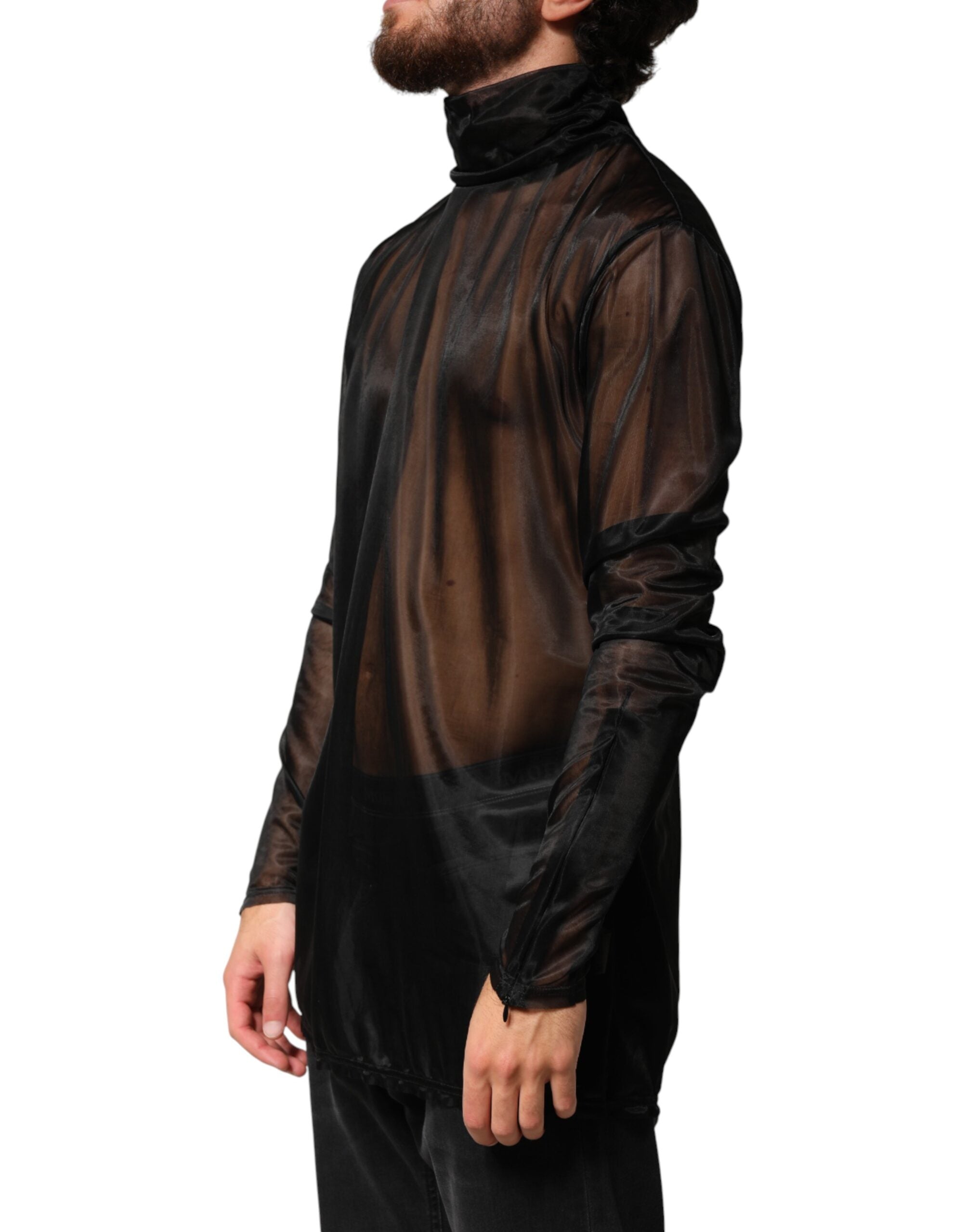 Dolce & Gabbana Black Sheer Long Sleeves Turtleneck Men's Top