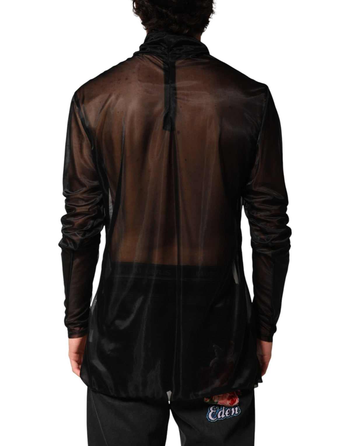 Dolce & Gabbana Black Sheer Long Sleeves Turtleneck Men's Top