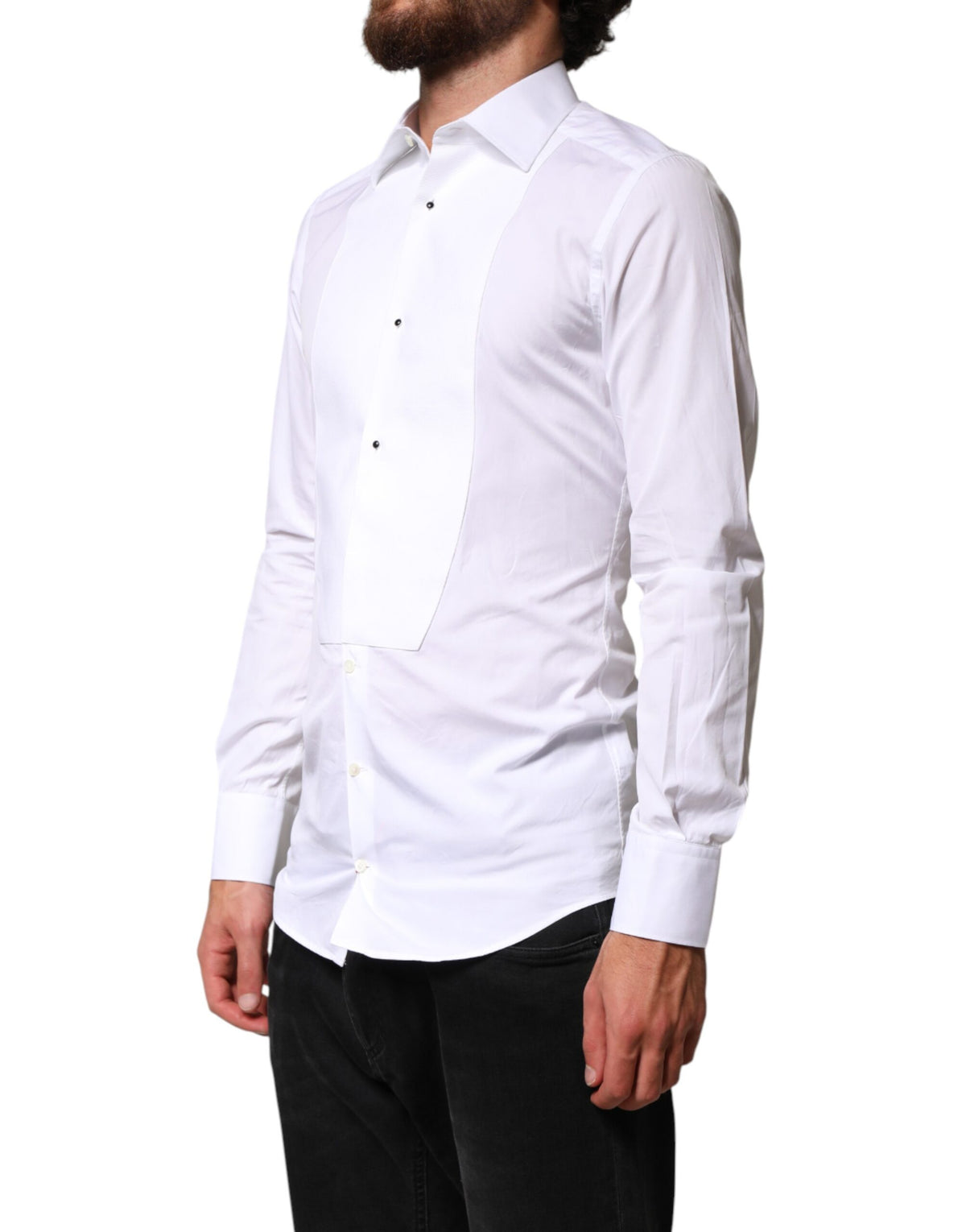 Dolce & Gabbana White Cotton GOLD Collared Dress Bib Formal Men's Shirt