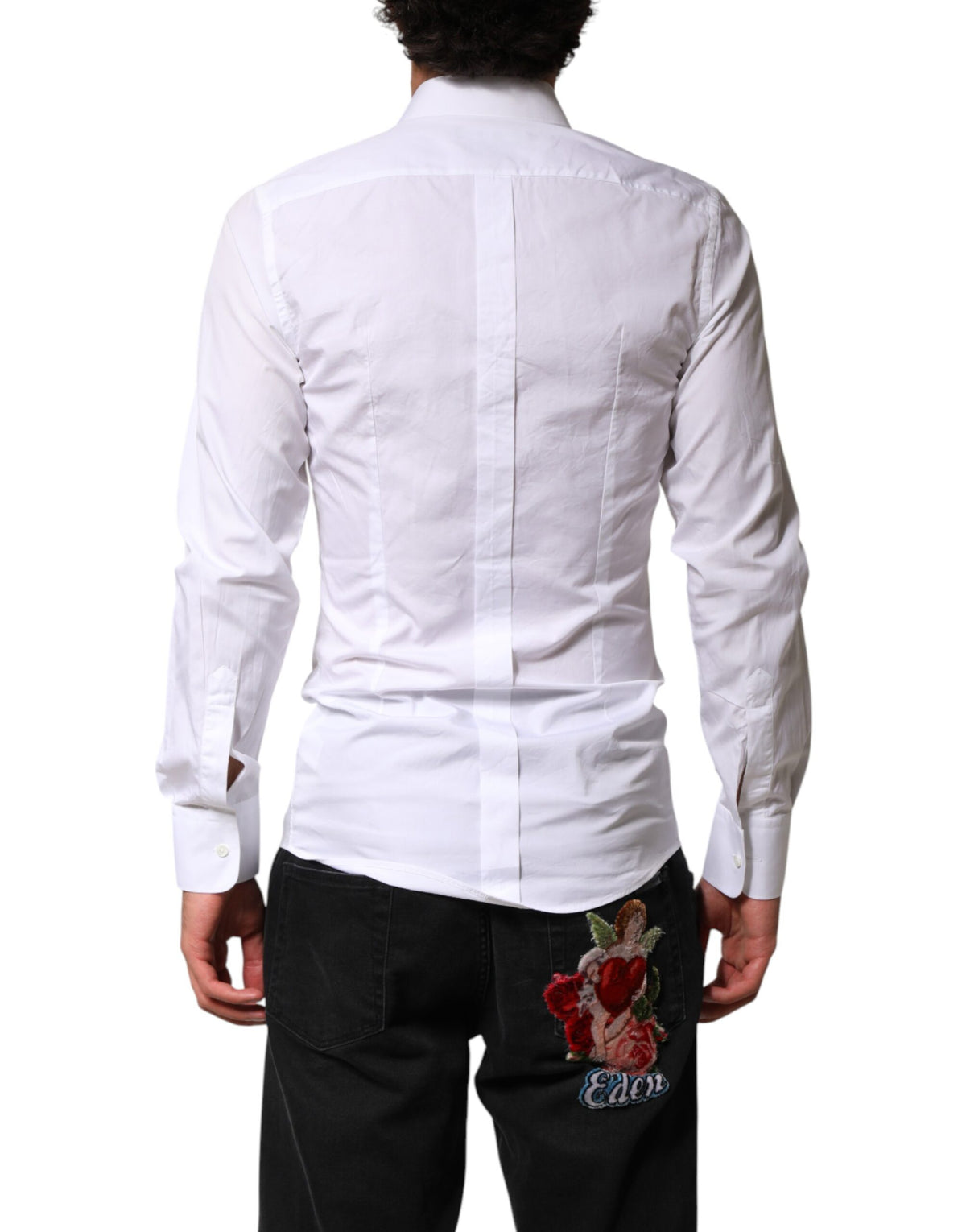 Dolce & Gabbana White Cotton GOLD Collared Dress Bib Formal Men's Shirt