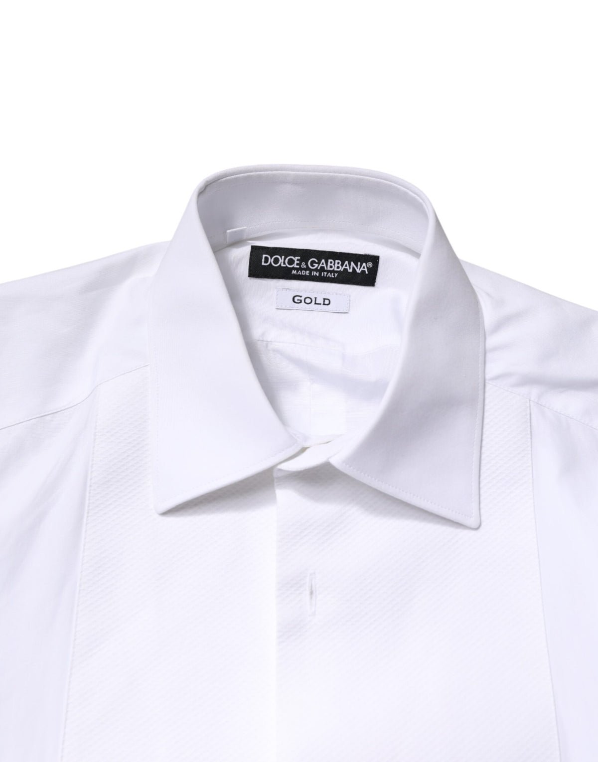 Dolce & Gabbana White Cotton GOLD Collared Dress Bib Formal Men's Shirt