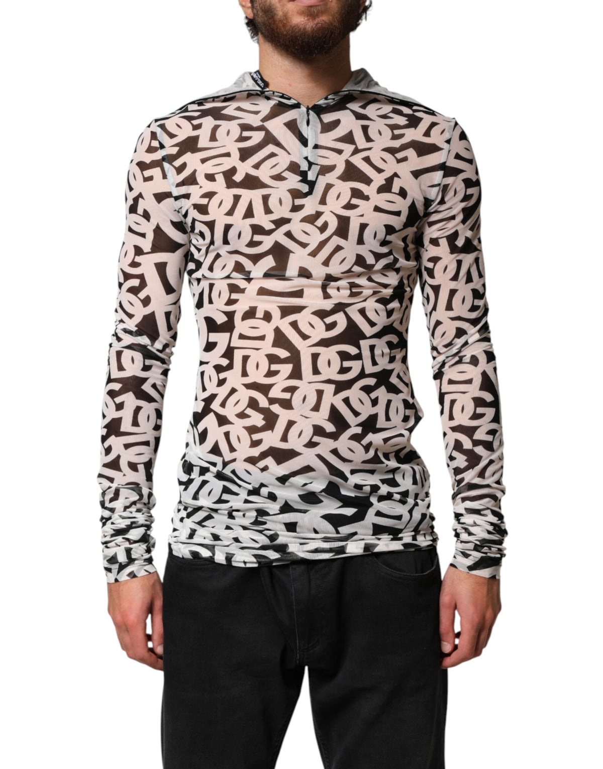 Dolce & Gabbana White DG Logo Long Sleeves Turtleneck Men's Top