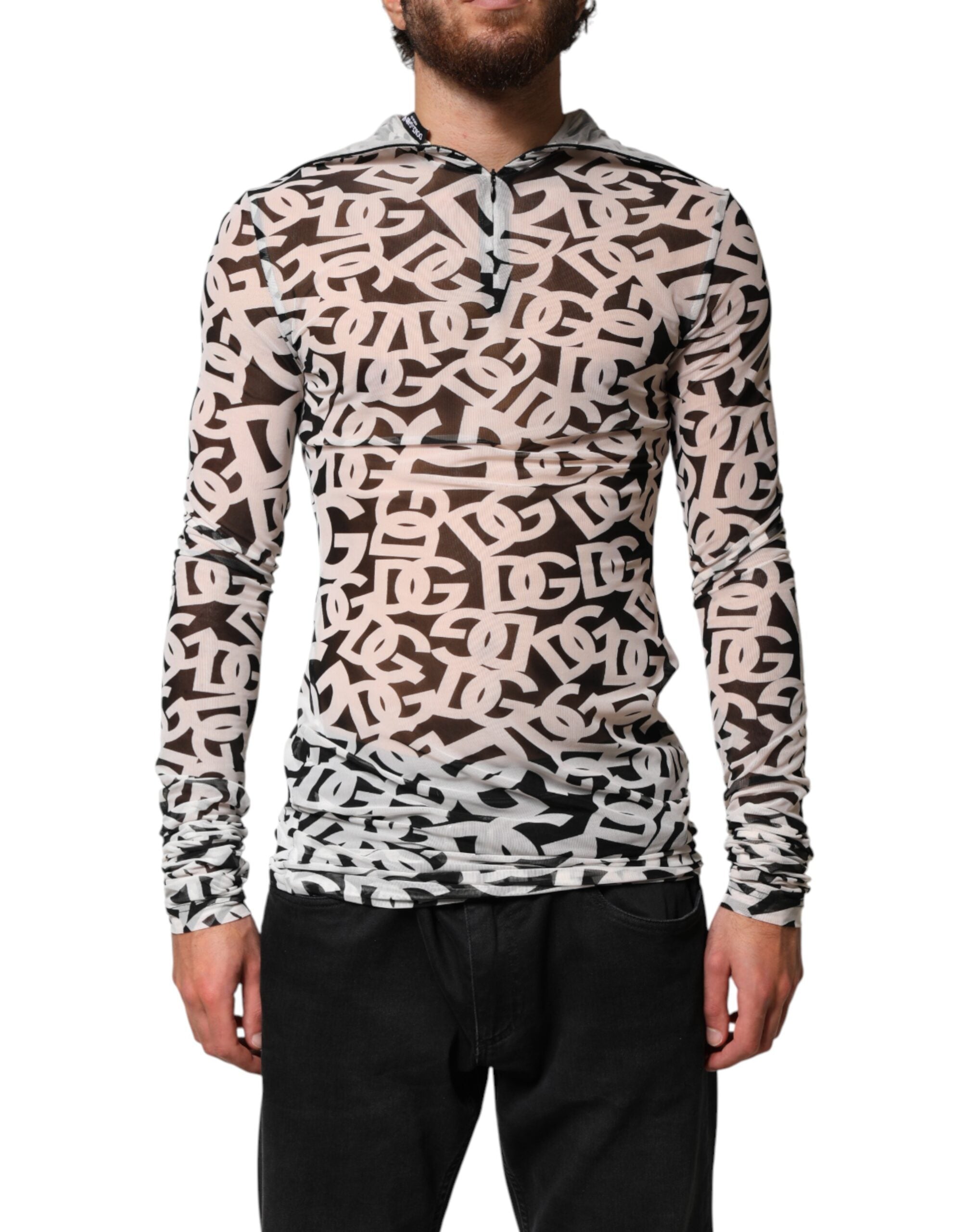 Dolce & Gabbana White DG Logo Long Sleeves Turtleneck Men's Top